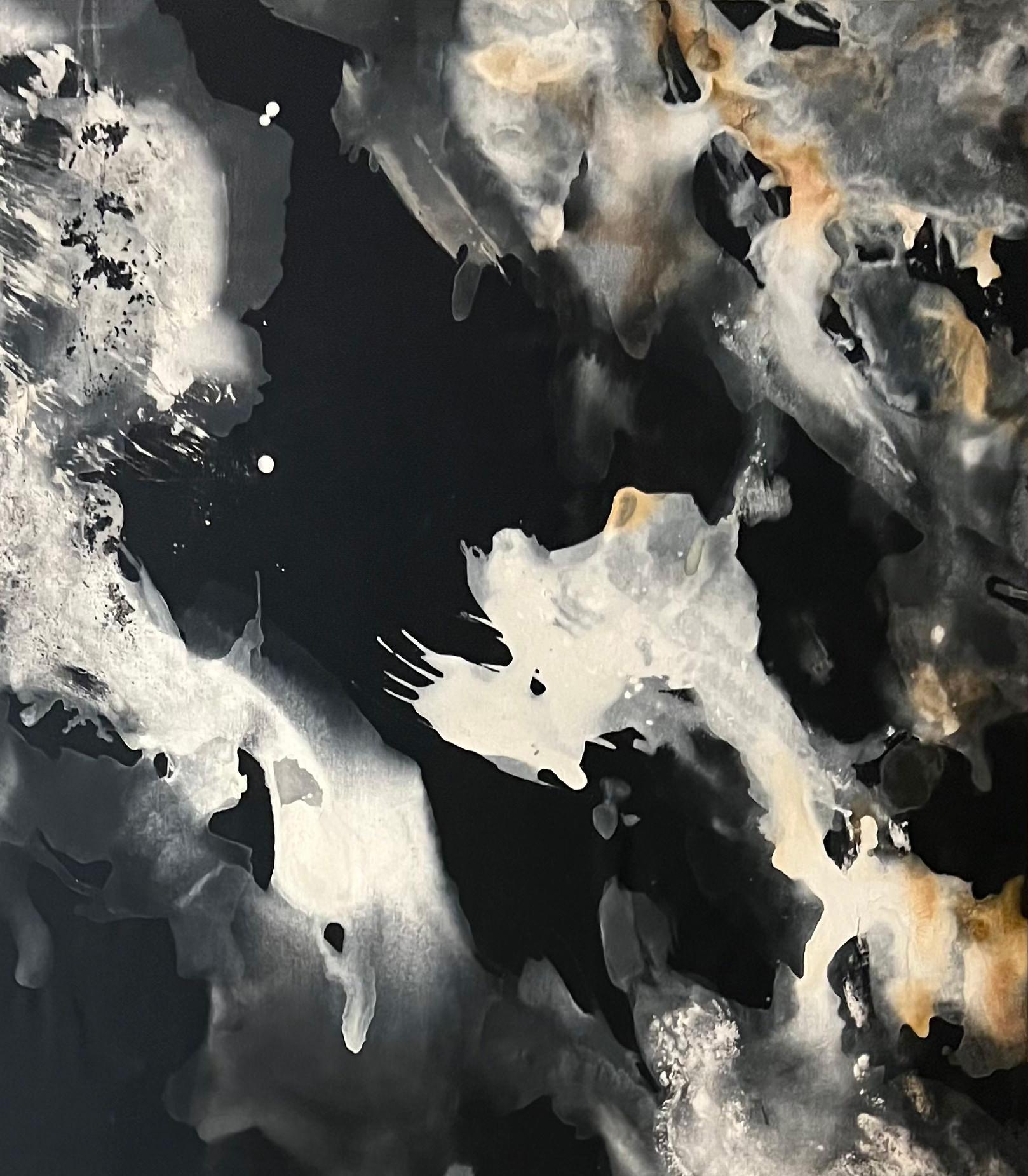 Díptico Serie Blanca n2 y n3. Pintura abstracta - Abstract Painting Negro de Rosario Briones
