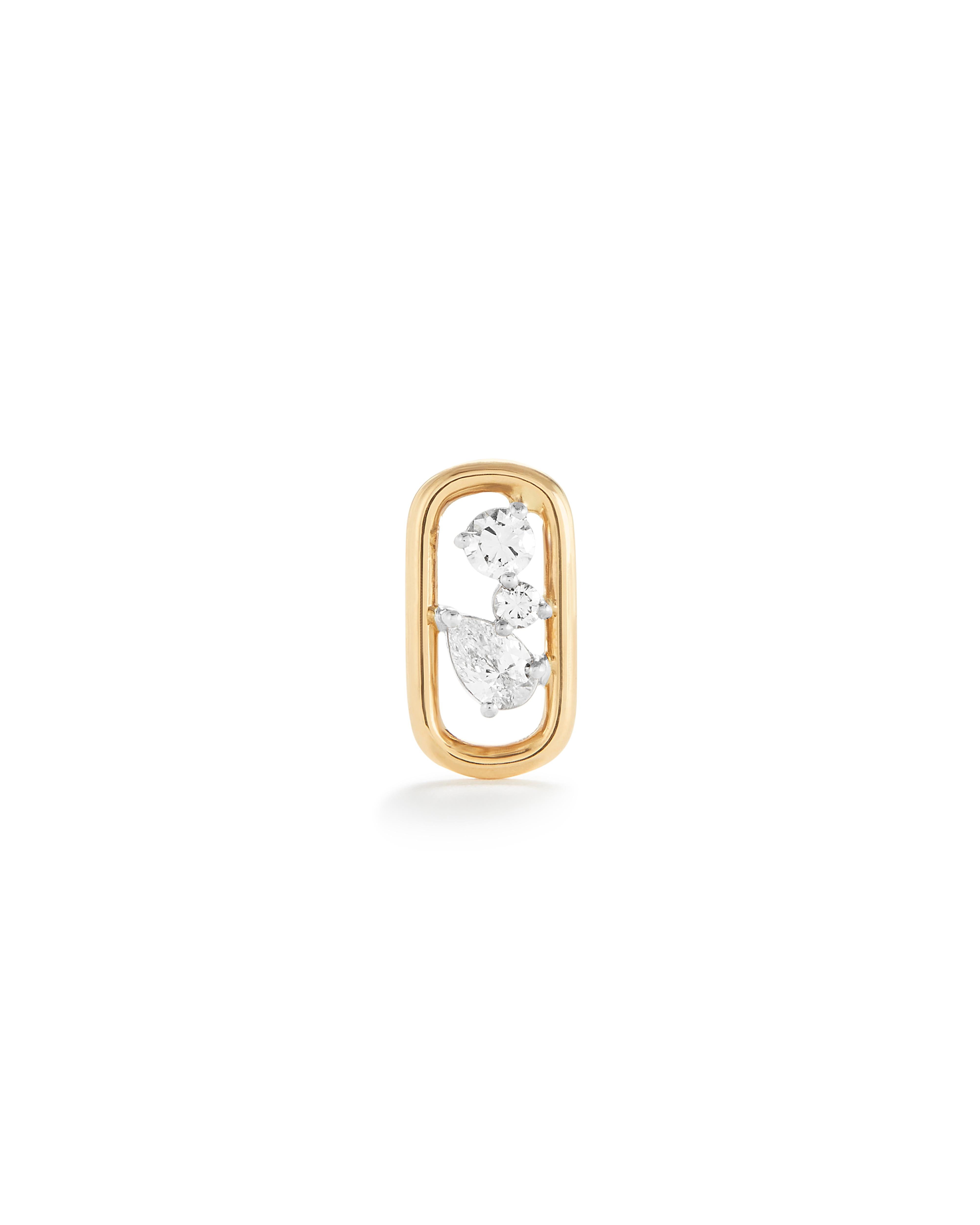 A unique stud earring that will bring coolness to your ear game! It is meticulously handcrafted in 18K solid gold with varying sized pear shaped and round brilliant natural diamonds set in platinum. 

The Mara Collection was built around the beauty