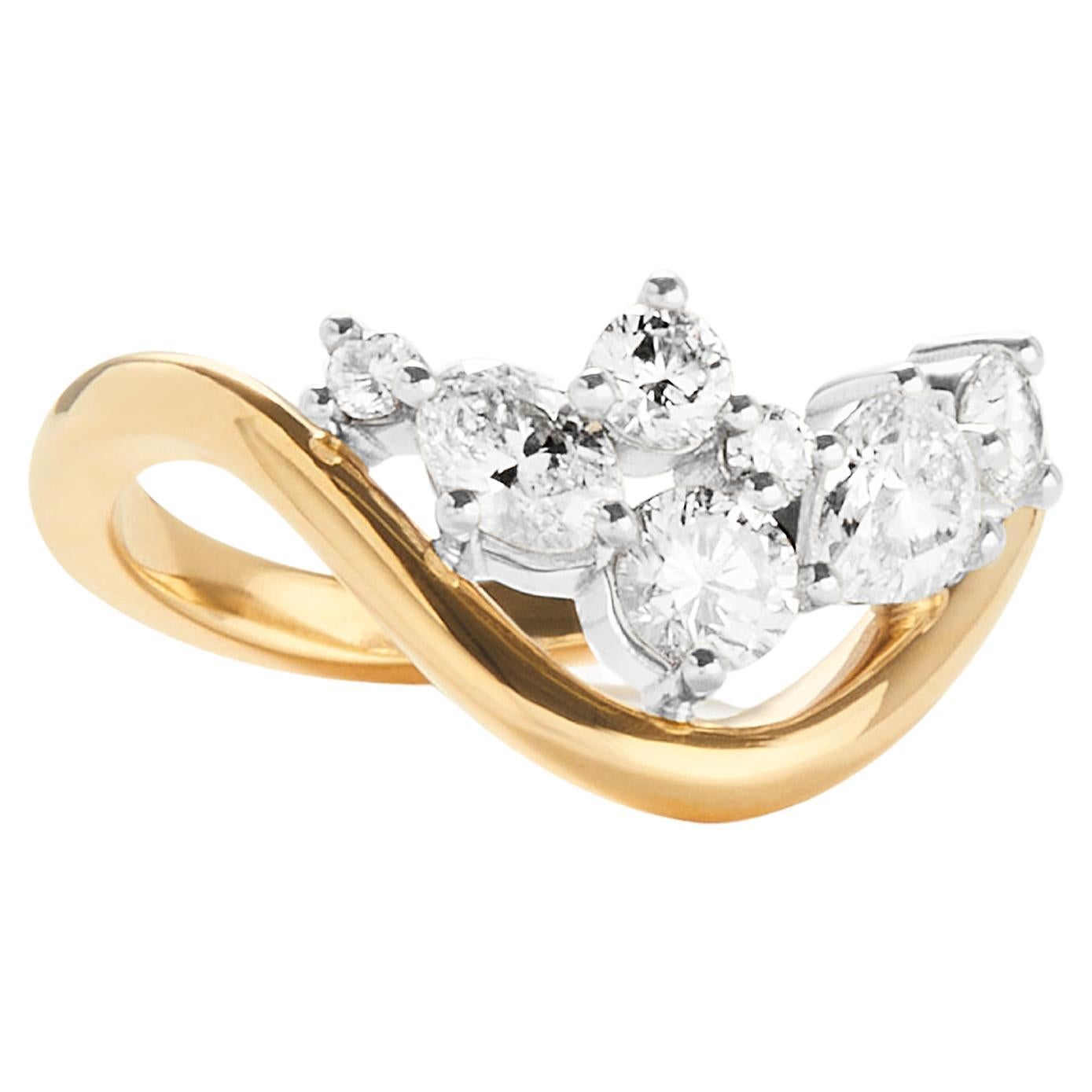 For Sale:  Rosario Navia Mara Medium Curved Ring I in 18K Gold, Platinum, and Diamonds