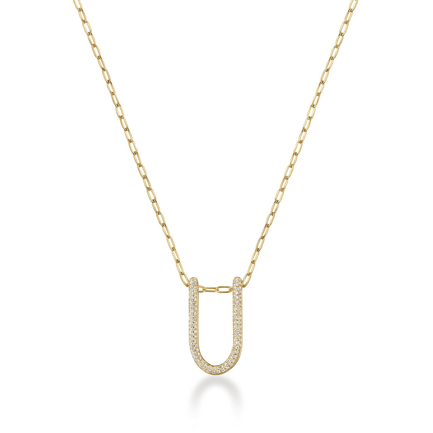 A 22mm small folded link pendant perfect to wear alone or layered. It is meticulously handcrafted with 18K solid gold with 3-rows of natural diamonds pave. 

The Mara Collection was built around the beauty of negative space and asymmetry. Each