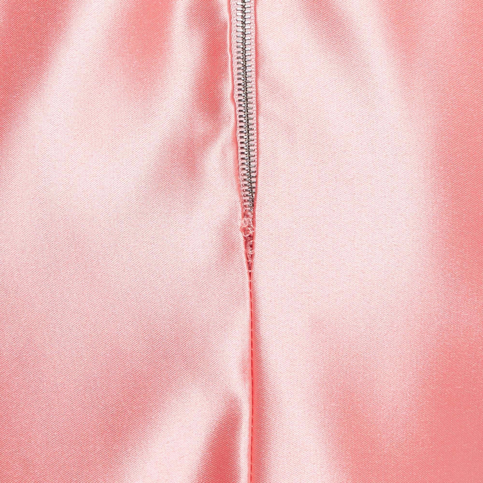 Rosario Pink Satin Puff Sleeves Corset Midi Dress S In condizioni ottime in vendita a Dubai, Al Qouz 2