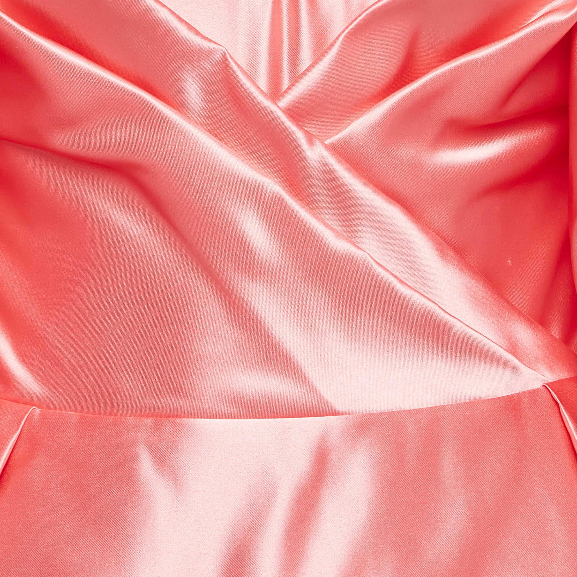 Donna Rosario Pink Satin Puff Sleeves Corset Midi Dress S in vendita