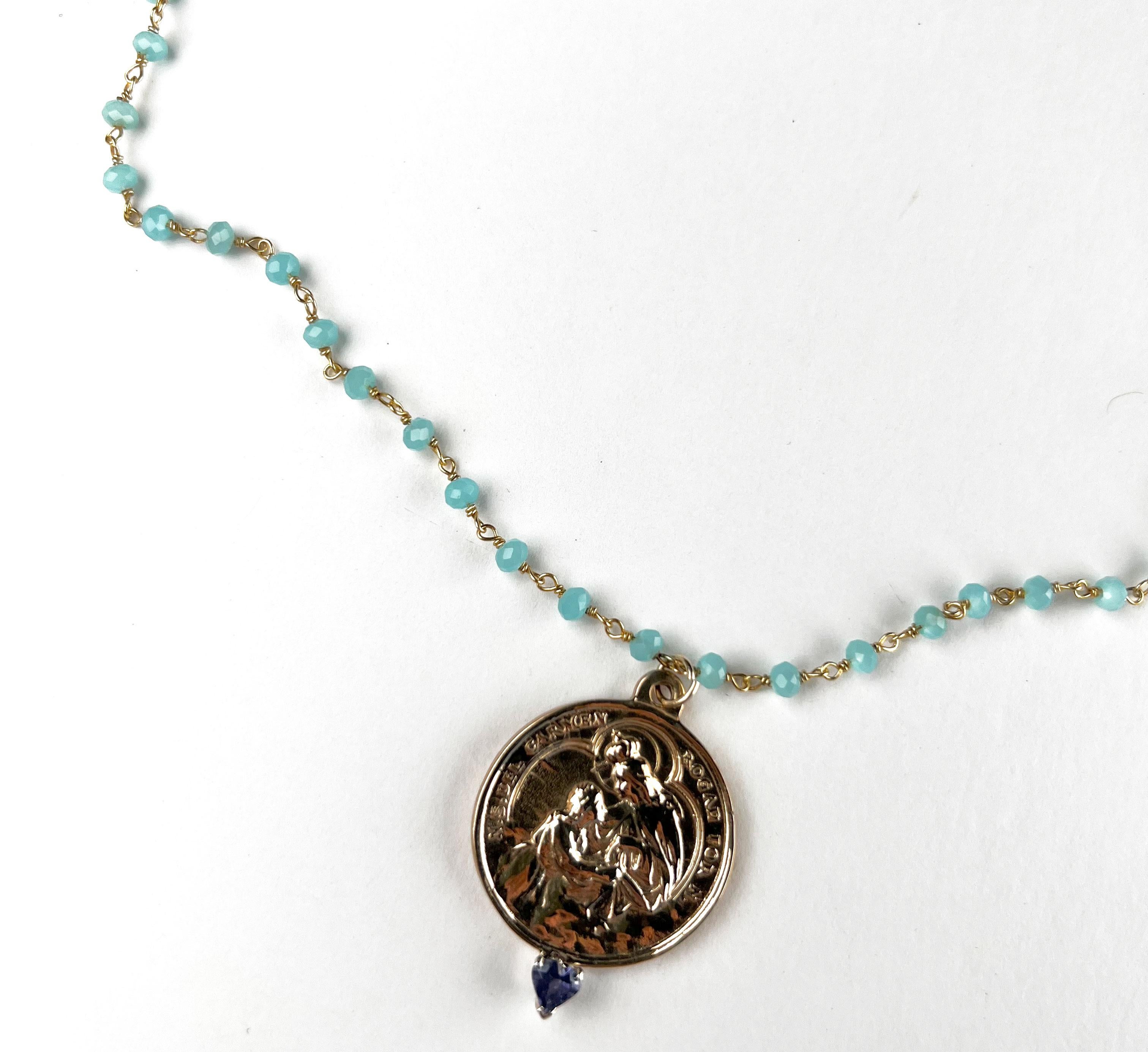 Contemporary Rosario Spanish Medal Necklace Tanzanite Heart Virgin Mary J Dauphin For Sale