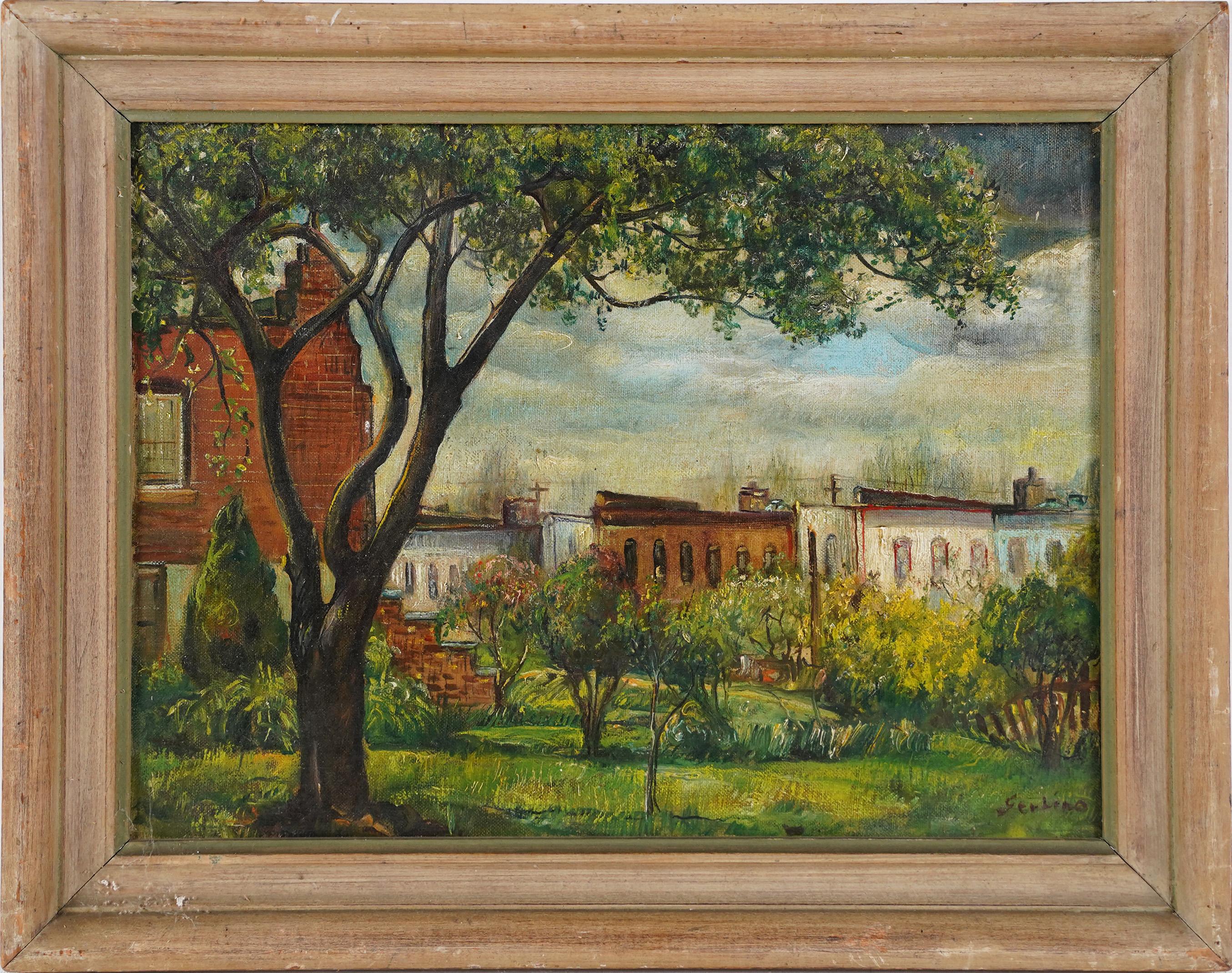 Rosario Gerbino Signed American Landscape Modern Cityscape Framed Oil Painting