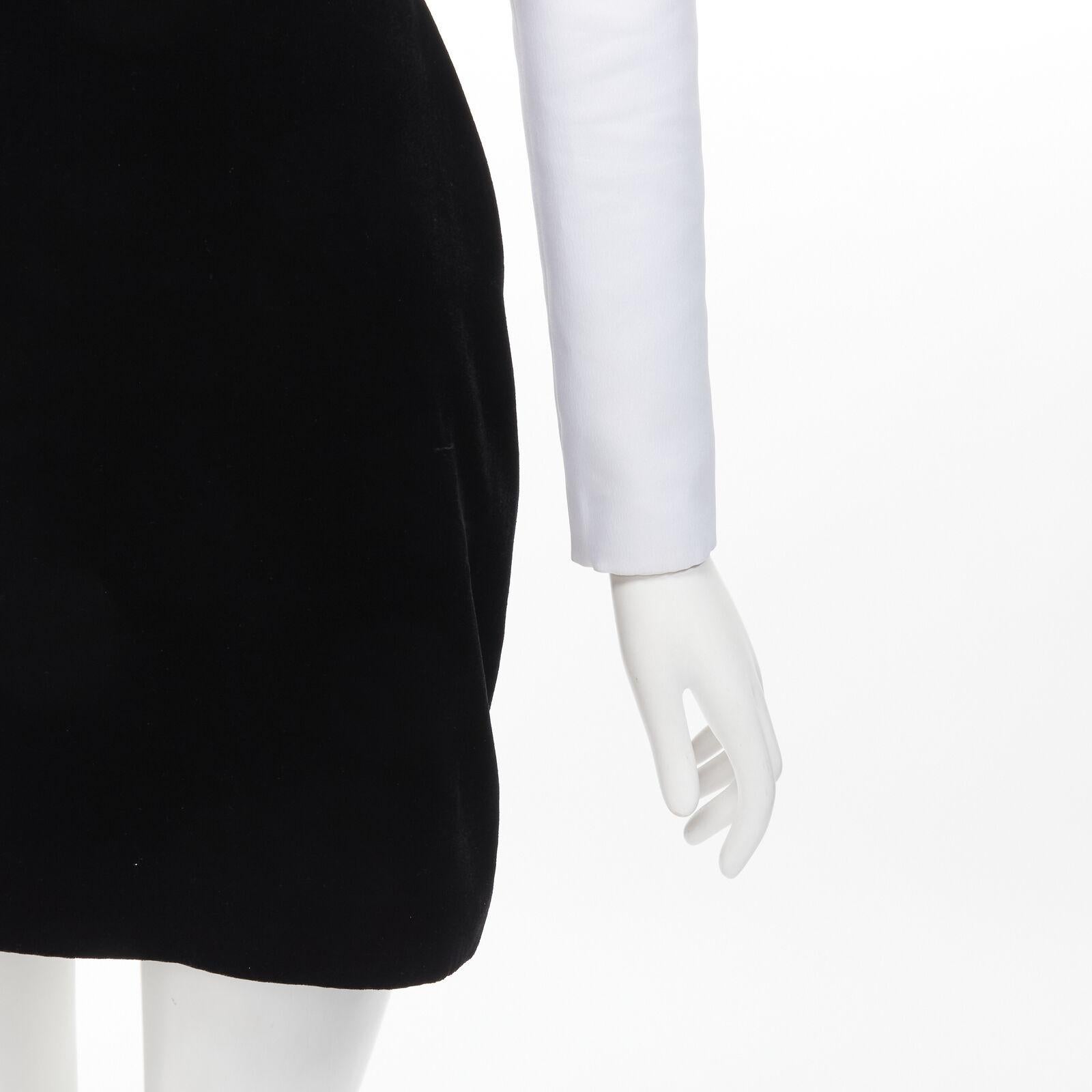 ROSARIO white georgette puff sleeves black velvet fitted mini dress FR36 S For Sale 2