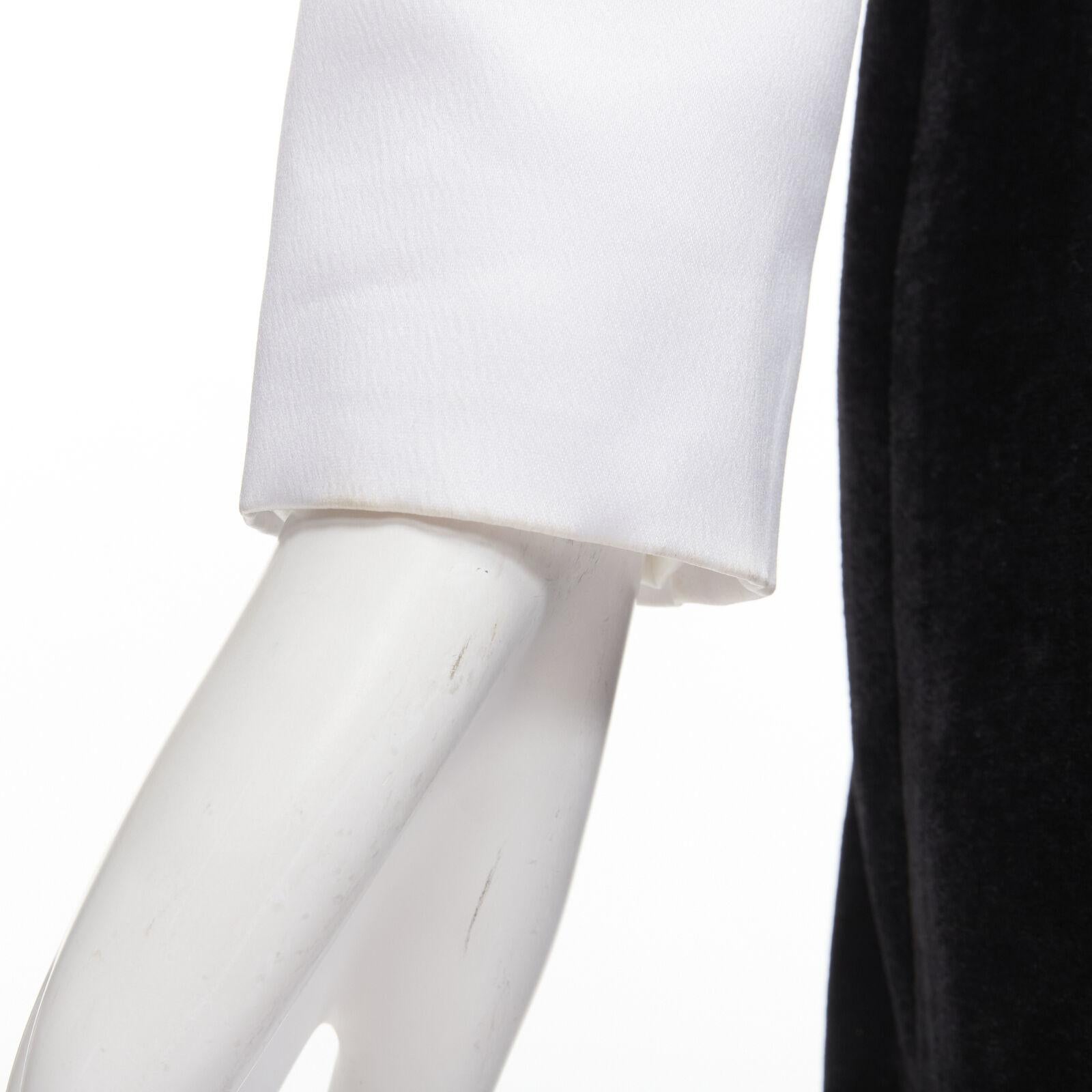 ROSARIO white georgette puff sleeves black velvet fitted mini dress FR36 S For Sale 3