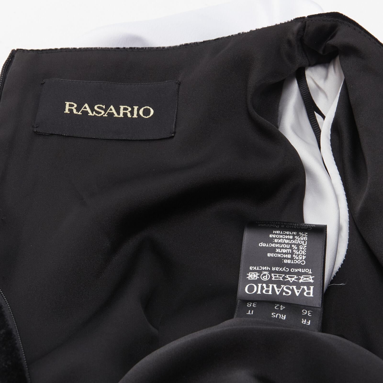 ROSARIO white georgette puff sleeves black velvet fitted mini dress FR36 S For Sale 4