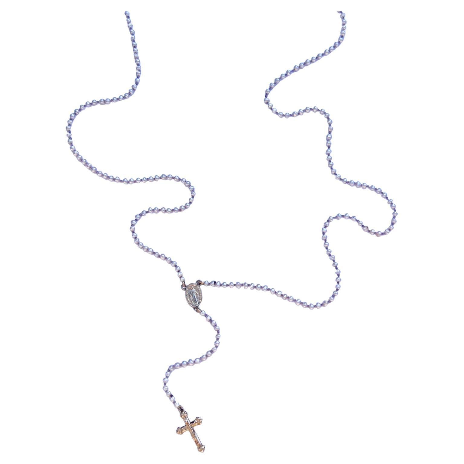 Religiöse Halskette Rosario Weiße Perle Kruzifix Kreuz Jungfrau Maria Gold für Damen oder Herren im Angebot