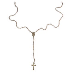Rosario Weiße Perle Kruzifix Kreuz Jungfrau Maria Gold Spiritual Religiöse Halskette