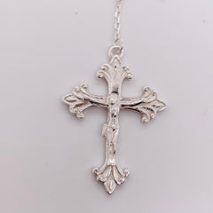 Rosary Bead Necklace w Cross Handmade in Sterling Silver and Long