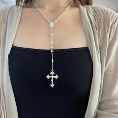 Beaded Rosary Necklace 18 inches Sterling Silver Cross Crucifix on 6 inch drop