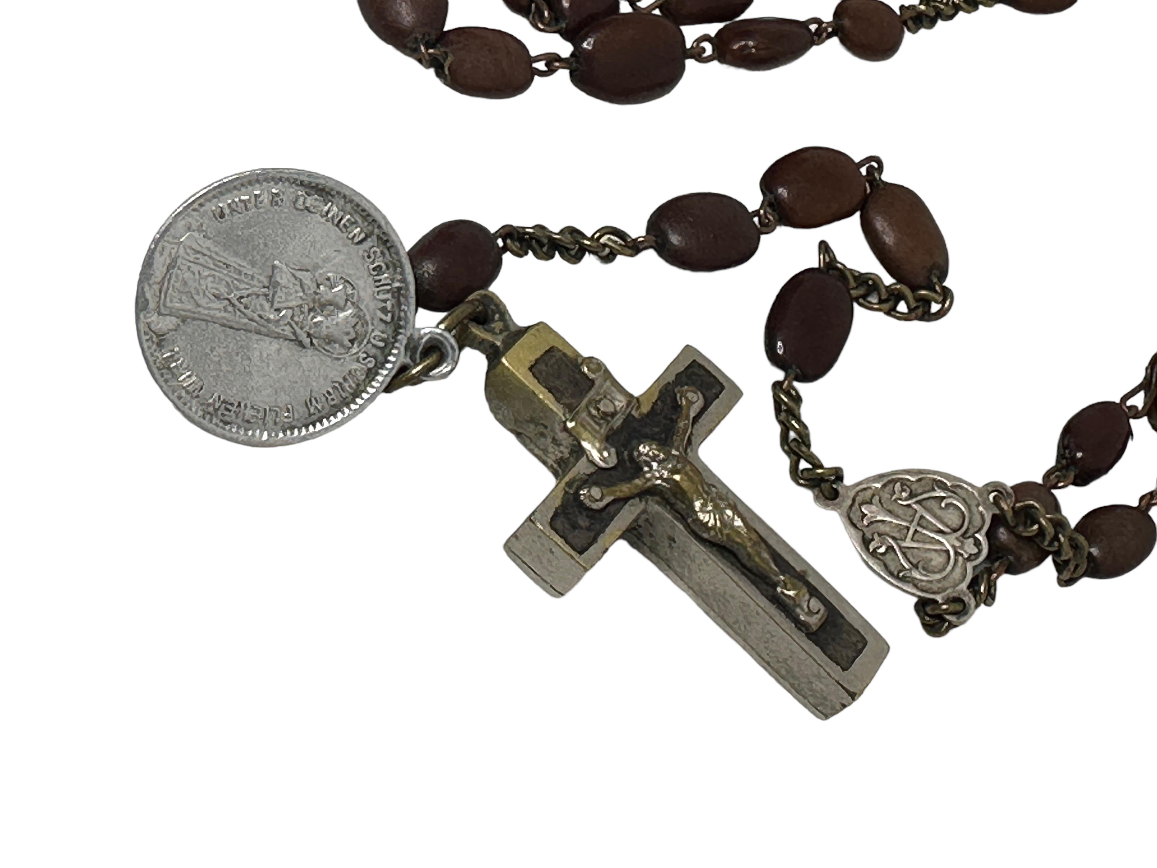 Metal Rosary Catholic Reliquary Box Crucifix Pendant Relics of Saints German, 1930s