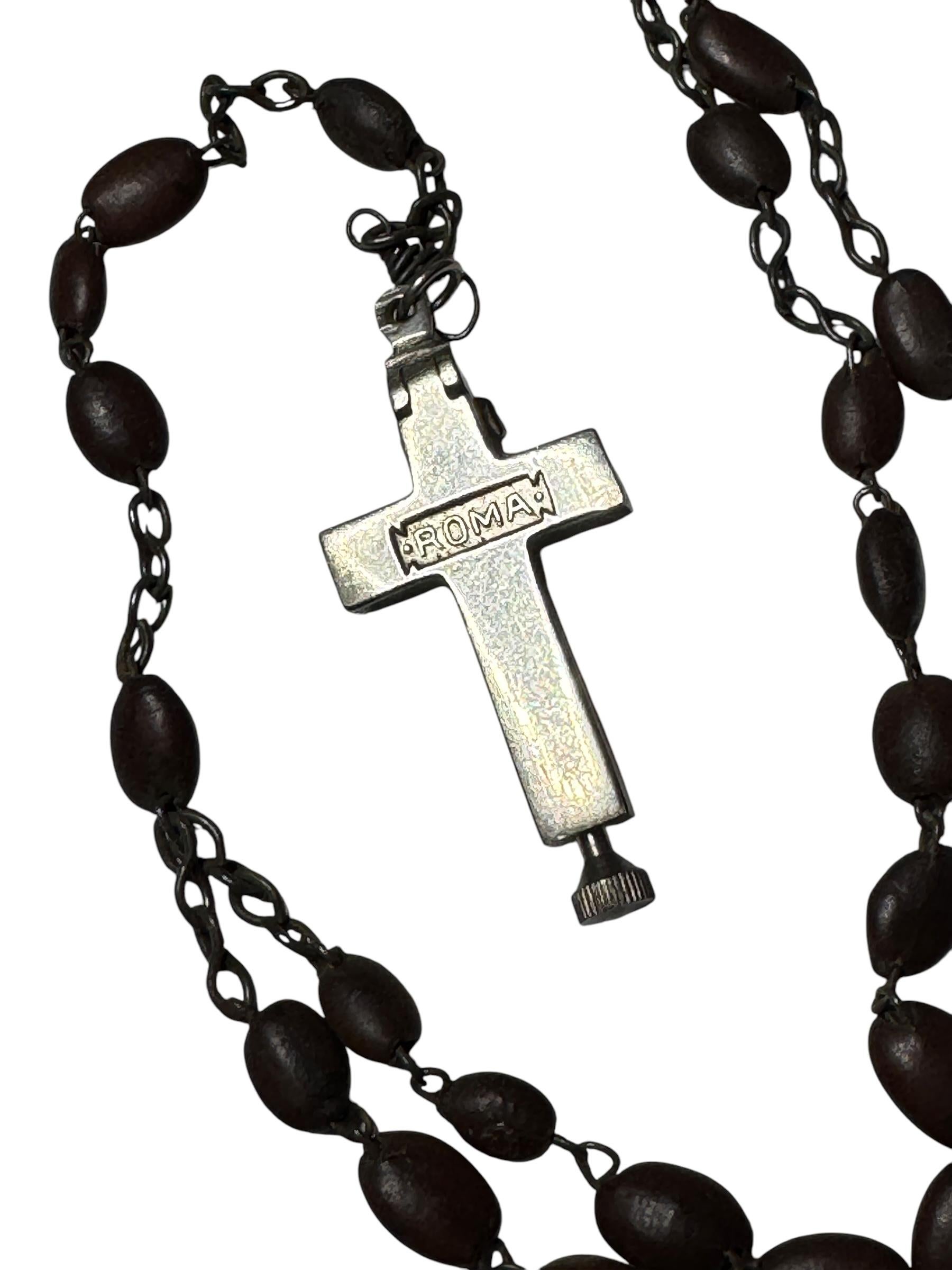 Italian Rosary Catholic Reliquary Box Crucifix Pendant with Relic of a Saint For Sale