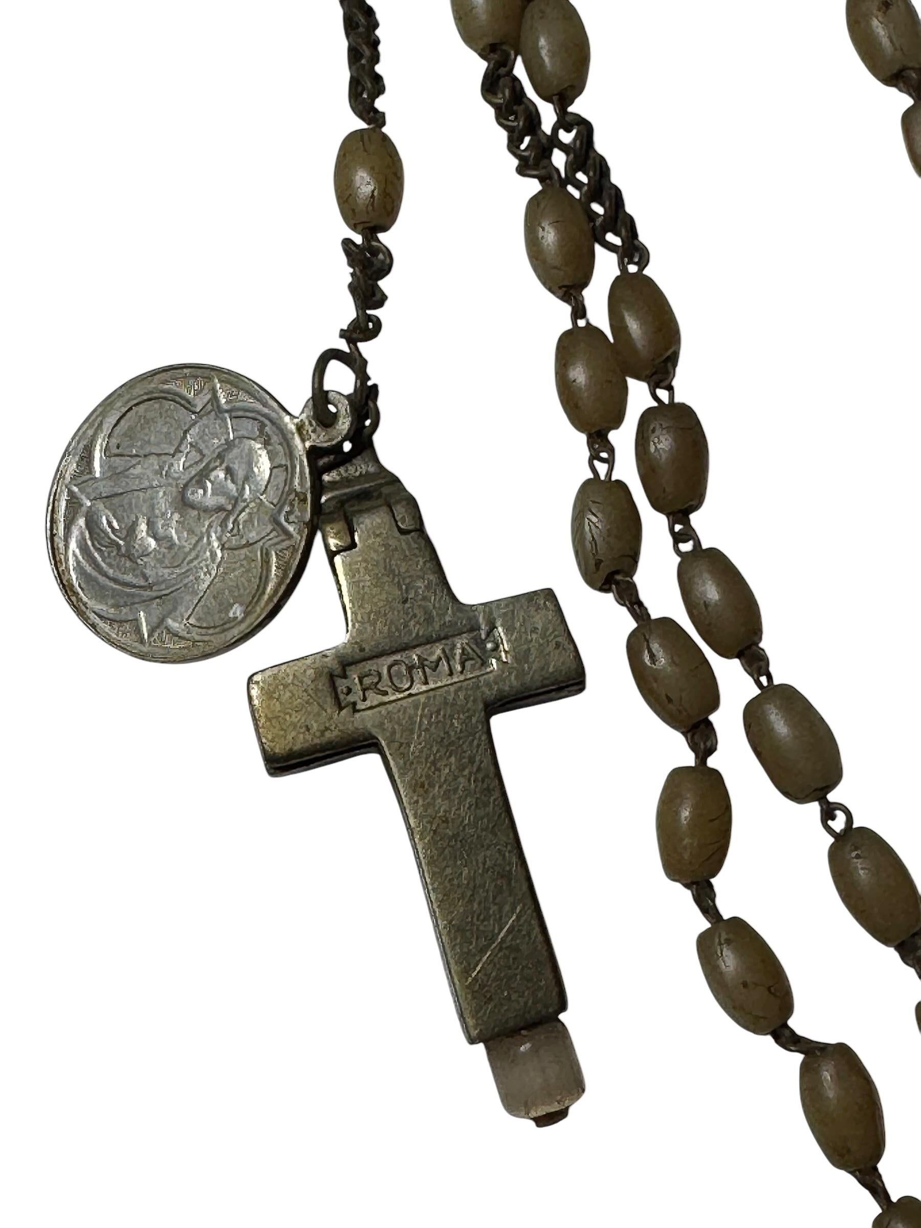 Italian Rosary Catholic Reliquary Box Crucifix Pendant with Relic of a Saint For Sale