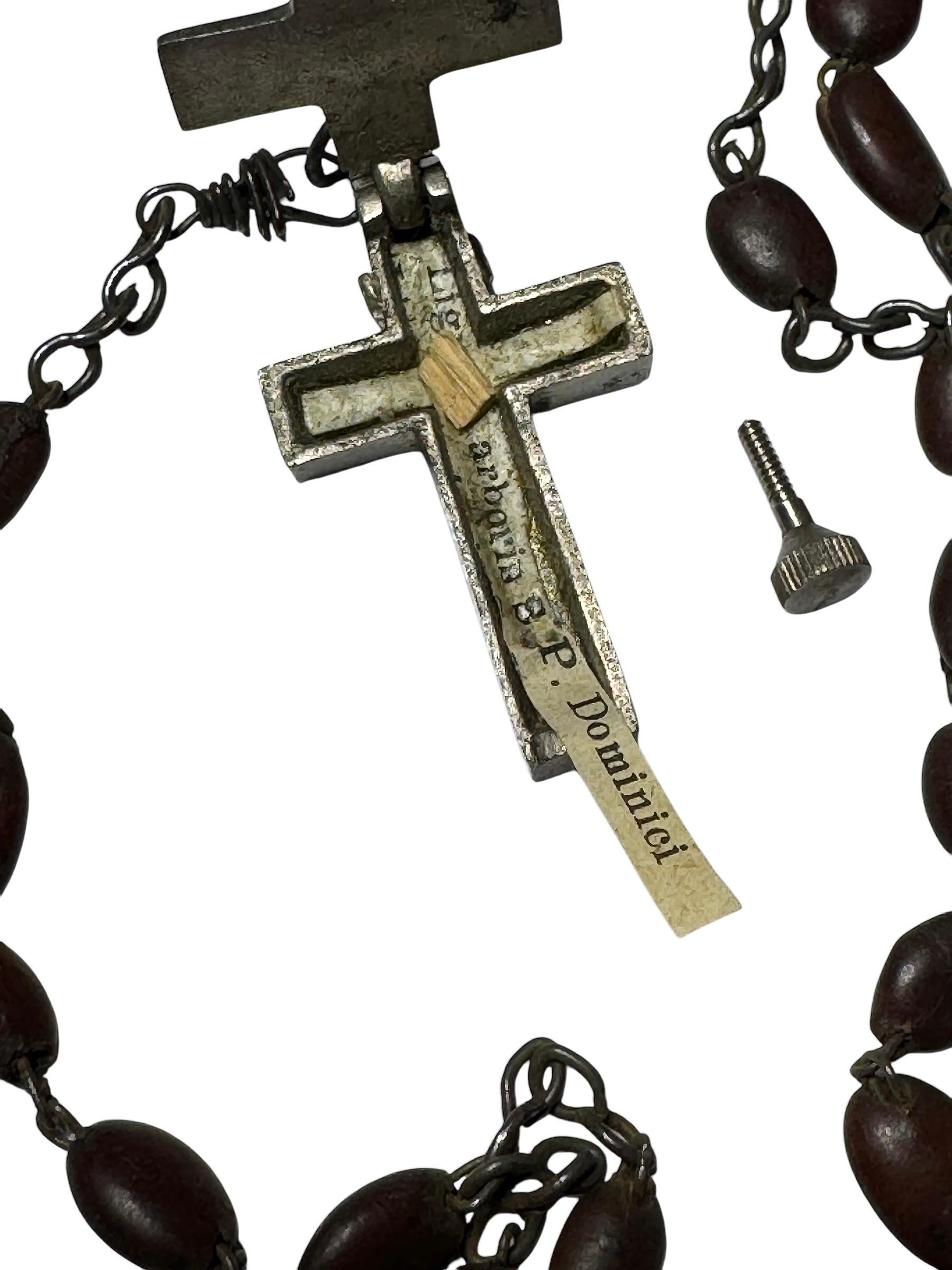 Mid-20th Century Rosary Catholic Reliquary Box Crucifix Pendant with Relic of a Saint For Sale