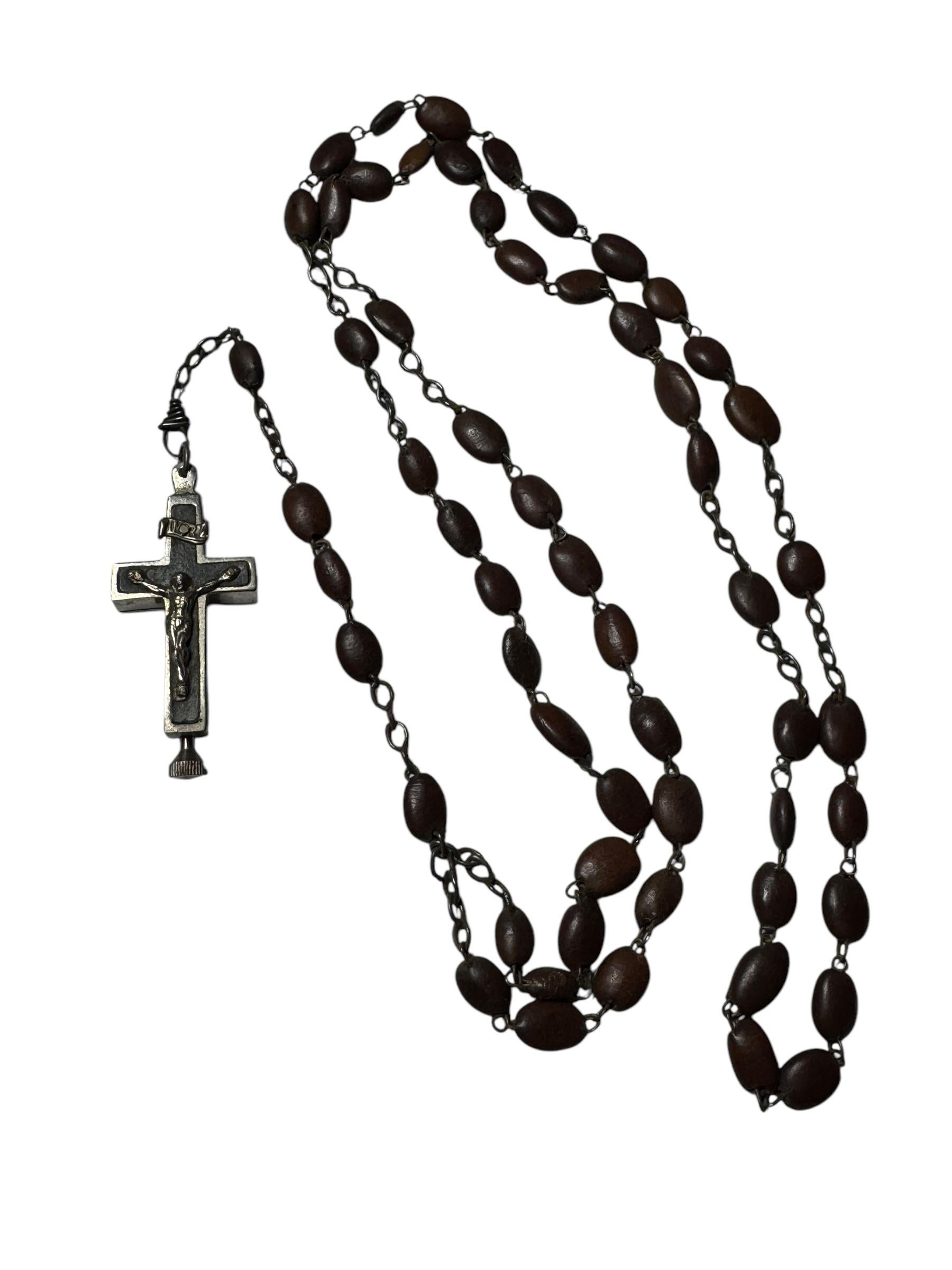 Metal Rosary Catholic Reliquary Box Crucifix Pendant with Relic of a Saint For Sale