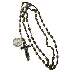 Rosary Catholic Reliquary Box Crucifix Pendant with Relic of a Saint