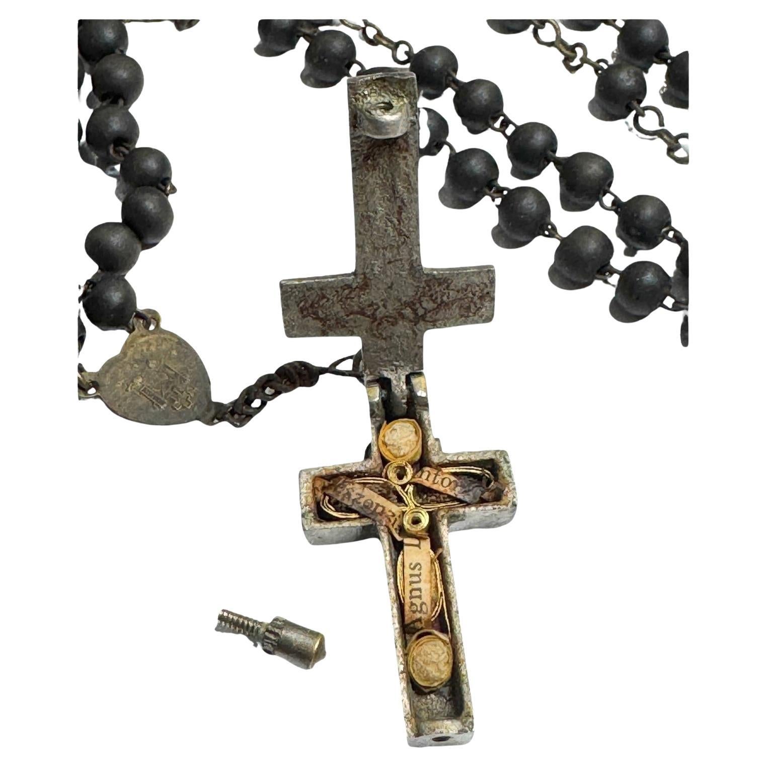 Rosary Catholic Reliquary Box Crucifix Pendant with Relic of some Saint