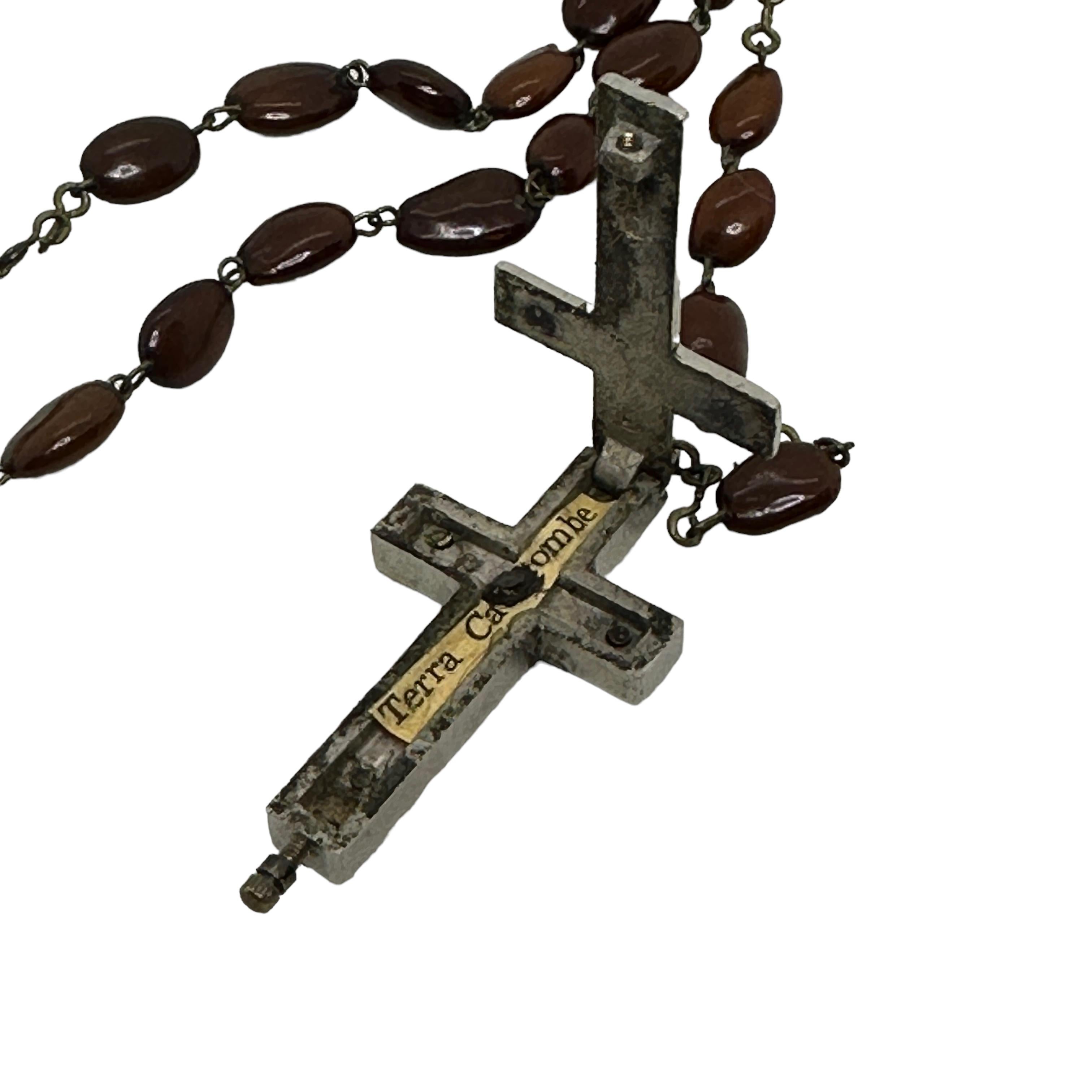 Rosary Catholic Reliquary Box Crucifix Pendant with Relics of Catacombs of Rome 1