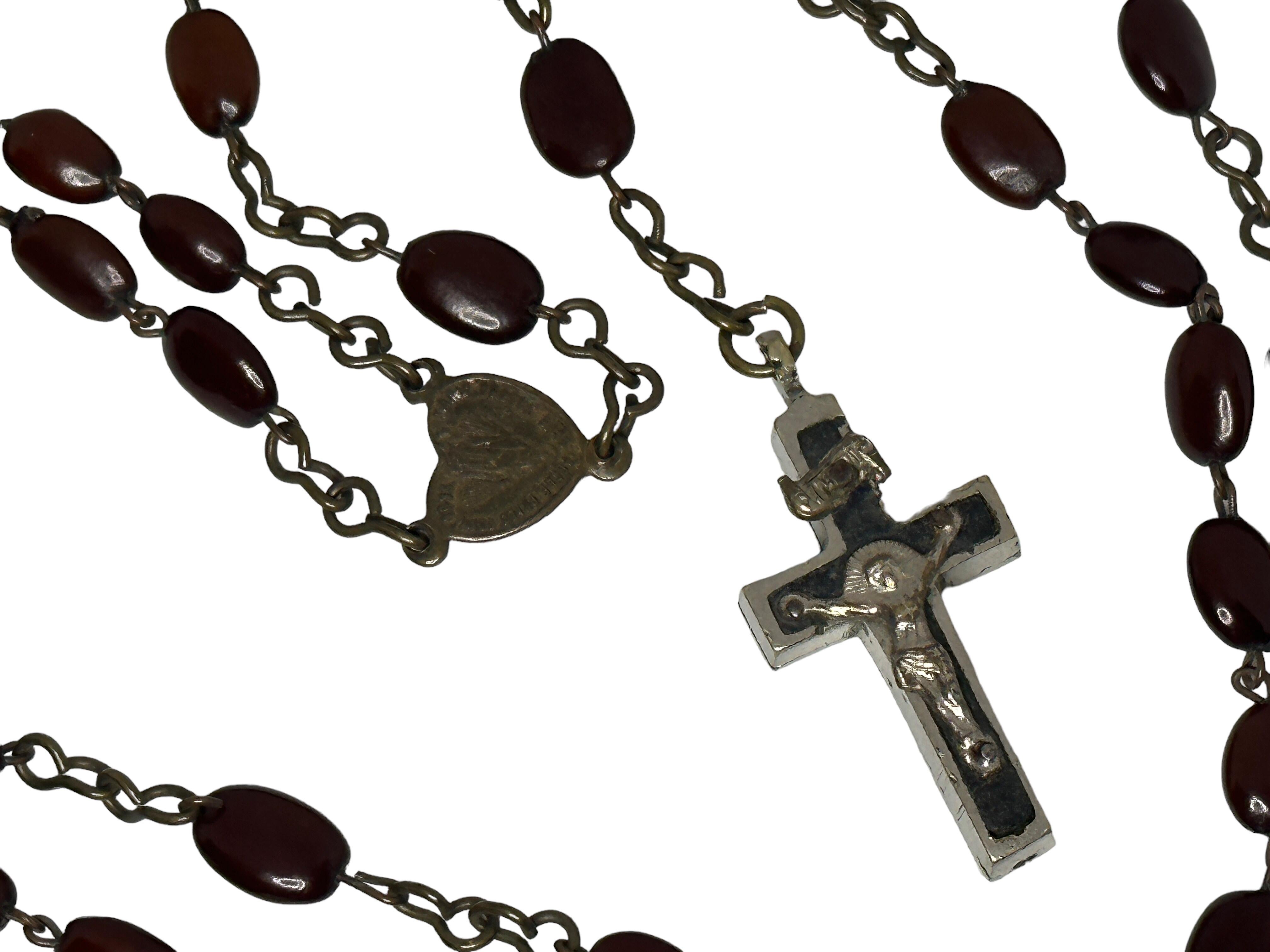 Italian Rosary Catholic Reliquary Box Crucifix Pendant with Relics of Saints, 1930s For Sale