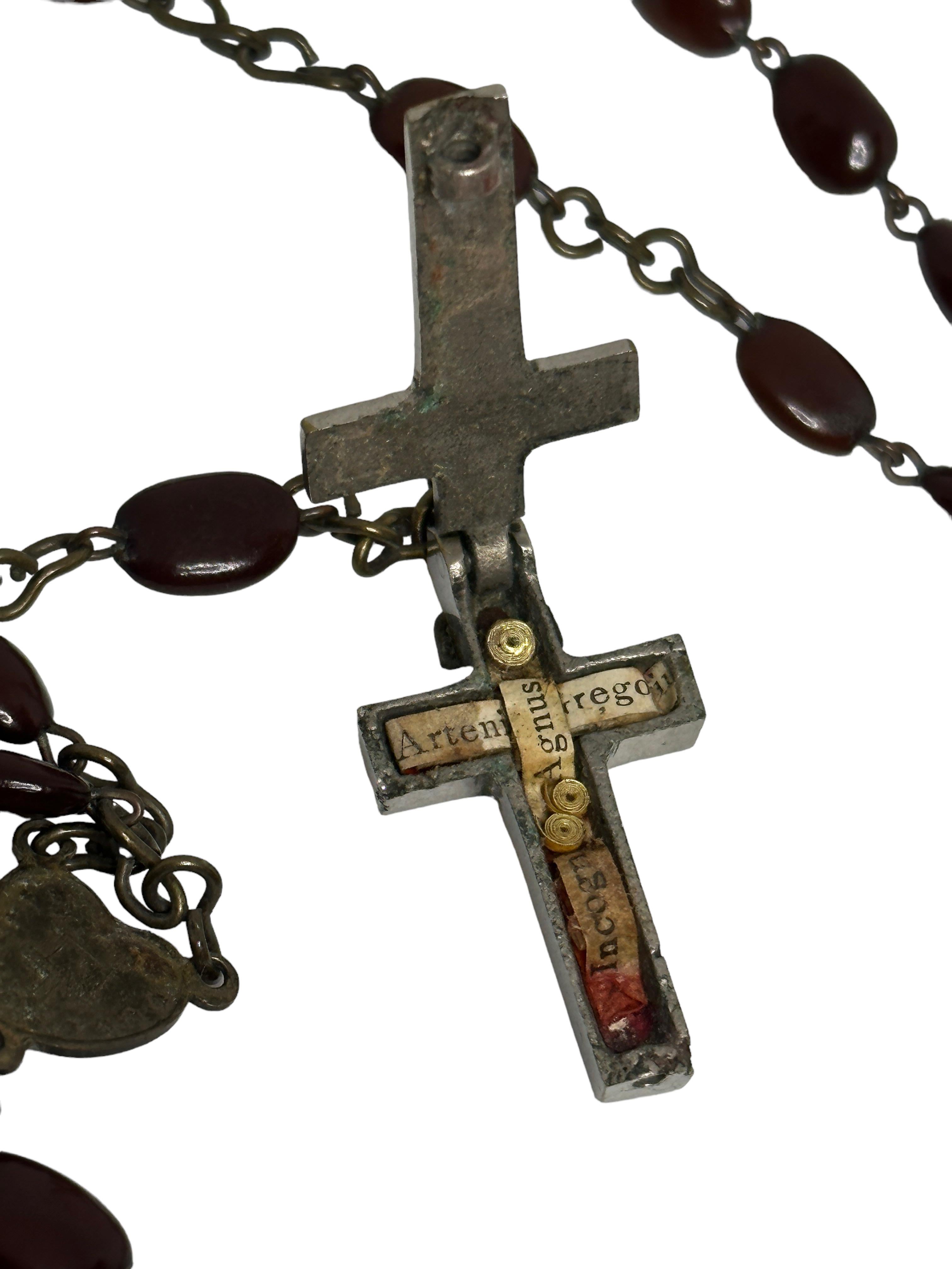 Rosary Catholic Reliquary Box Crucifix Pendant with Relics of Saints, 1930s For Sale 2