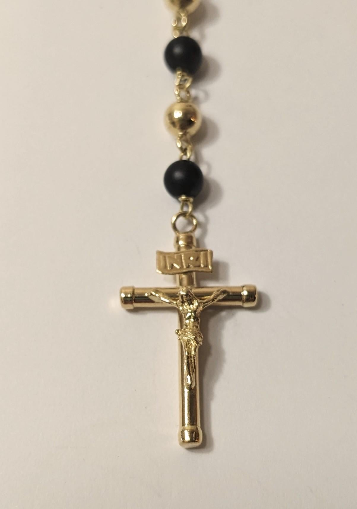 Rosary Necklace in 18k Gold and Onyx In New Condition For Sale In Bilbao, ES