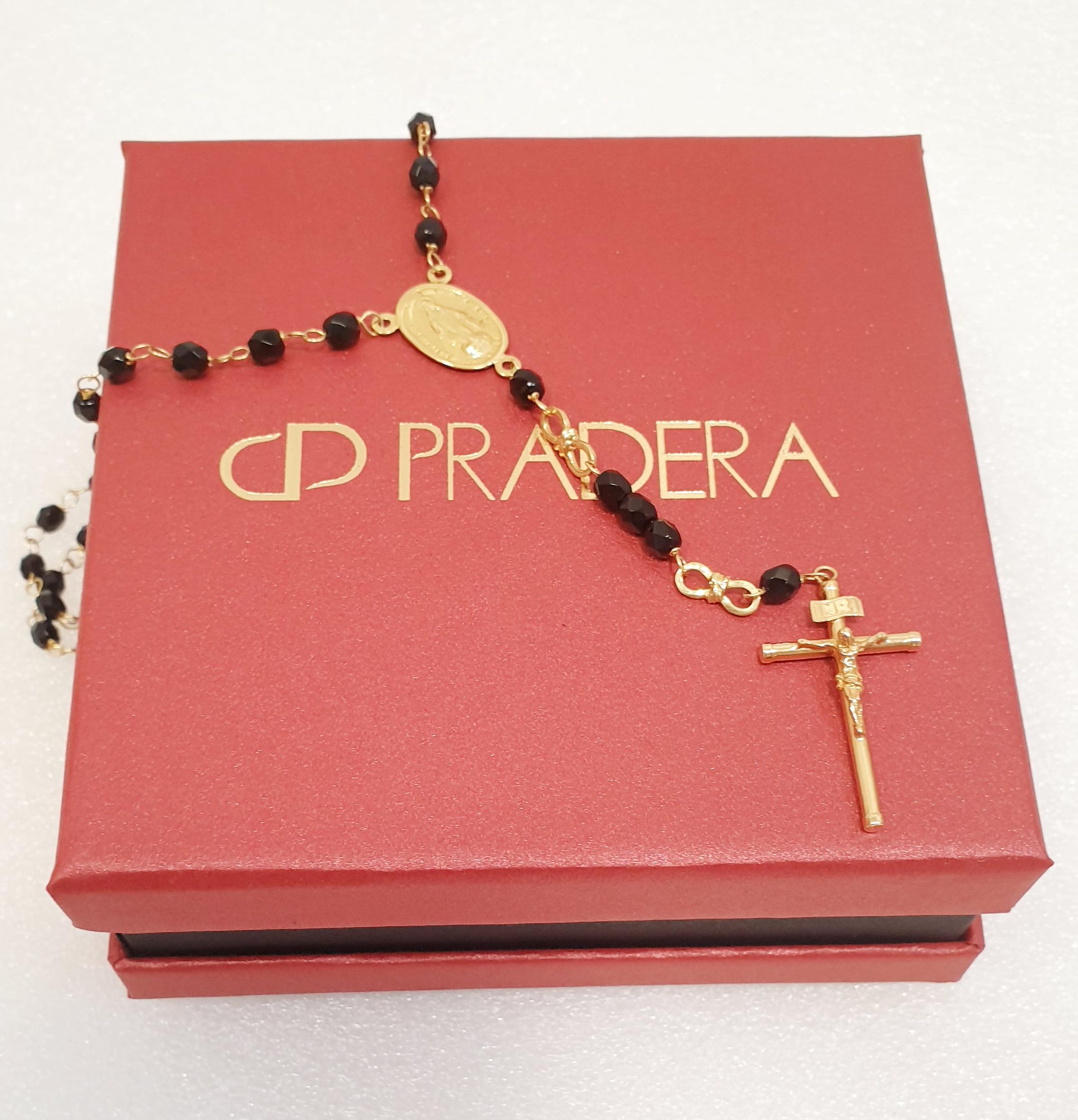 Rosary Necklace in 18k Gold and Onyx In New Condition In Bilbao, ES