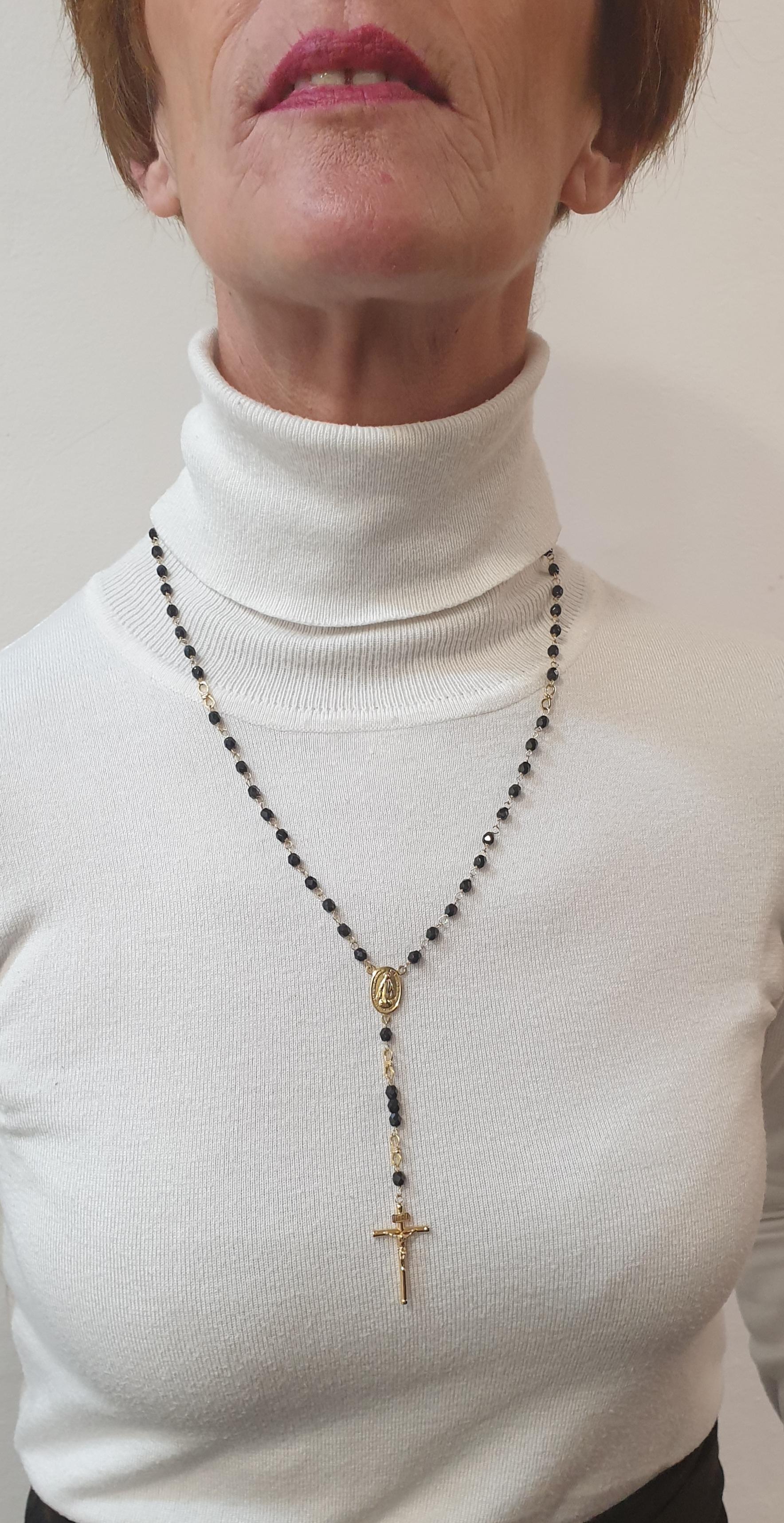 Women's or Men's Rosary Necklace in 18k Gold and Onyx