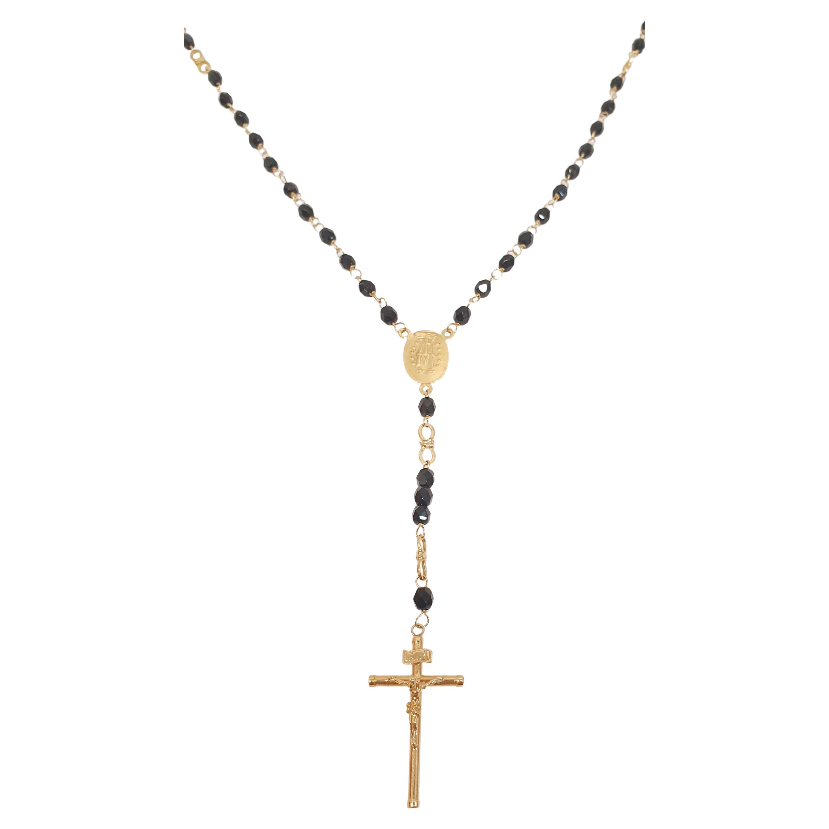 Rosary Necklace in 18k Gold and Onyx