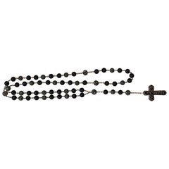 Rosary Necklace in Black and White Diamond in Gold with Onyx