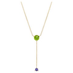 Rosary Type Pendant Necklace in 18Kt Yellow Gold with Round Peridot and Iolite