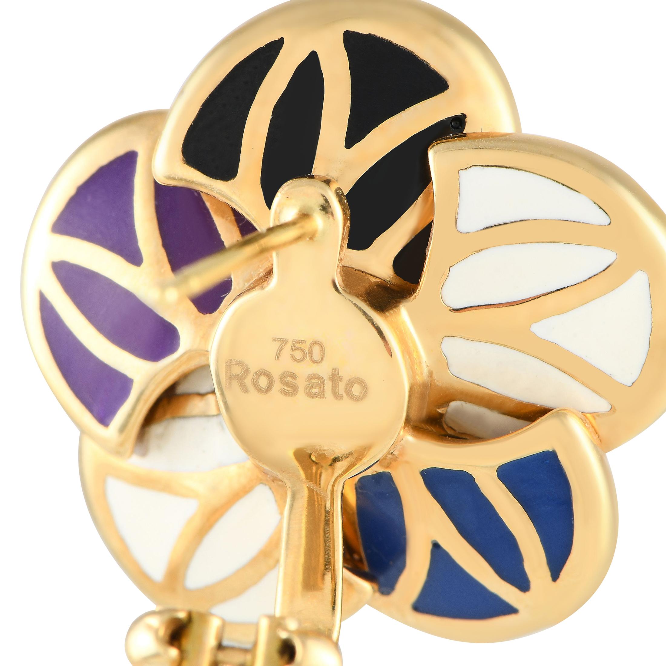 Pendientes Rosato de oro amarillo de 18 quilates, 0,27 ct de diamantes y esmalte Corte redondo en venta