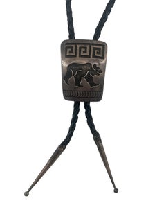 Rosco Scott Sterling Silver Navajo Bear Bolo Tie