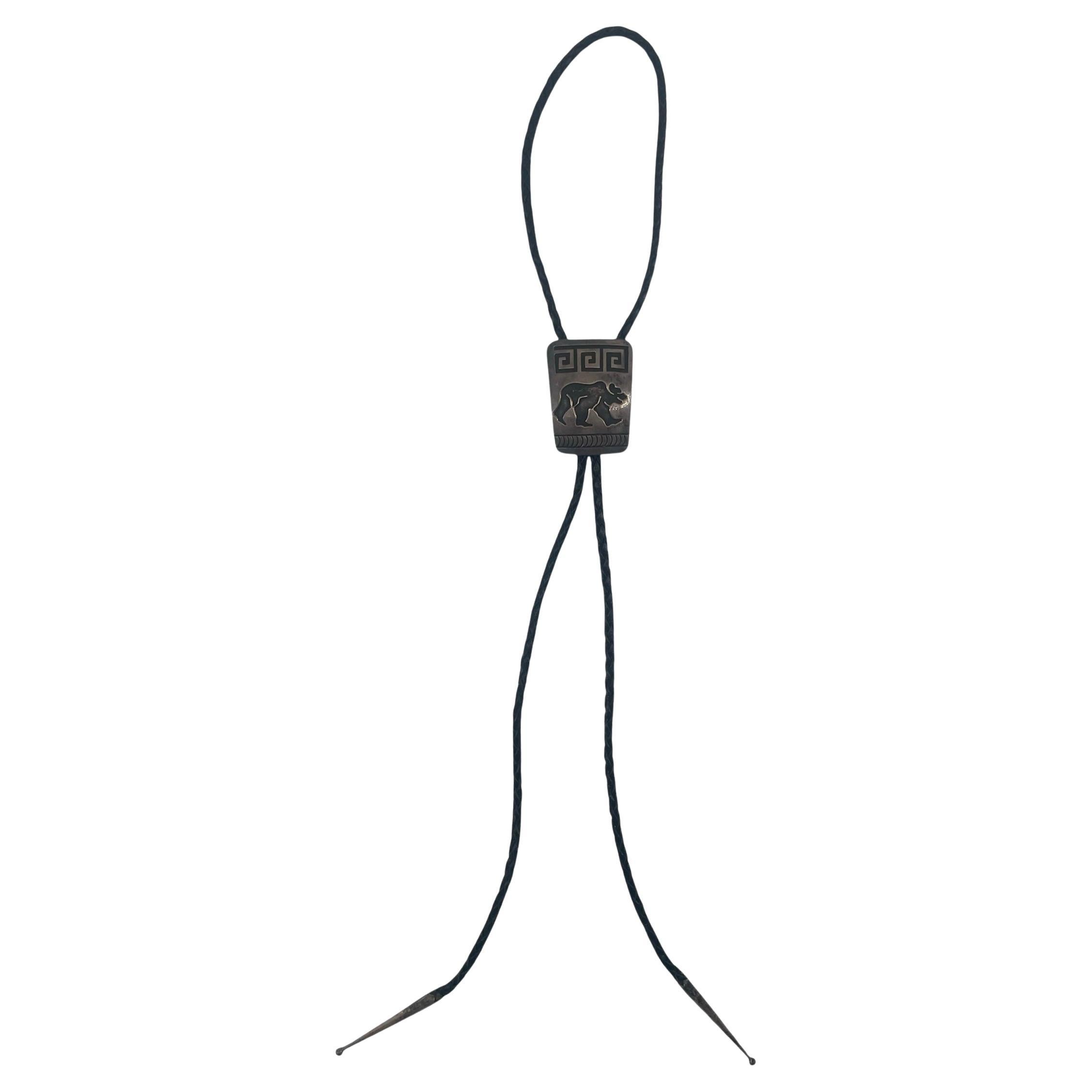 Rosco Scott Sterling Silver Navajo Bear Bolo Tie For Sale