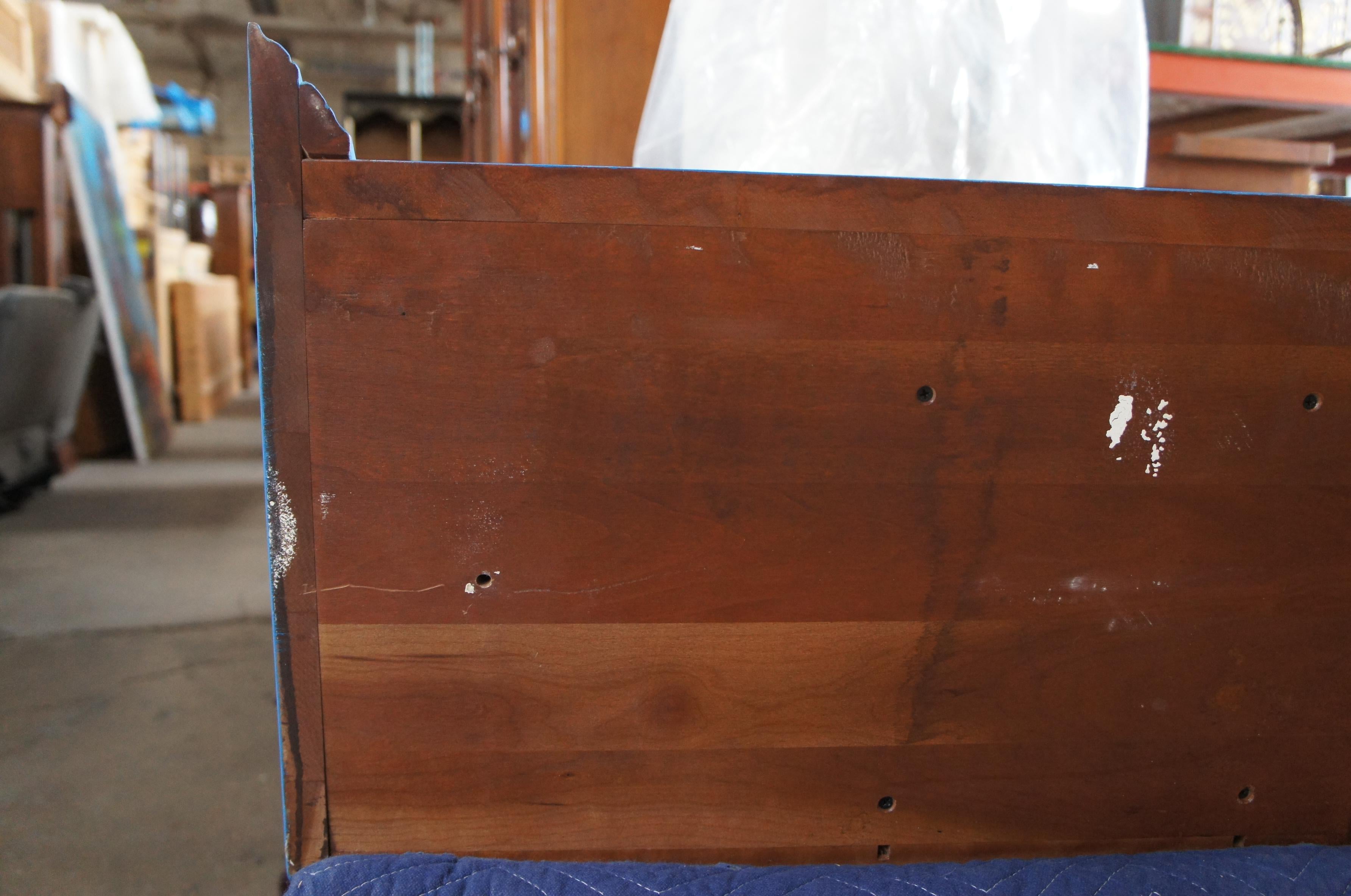 Vintage Early American Style Blue Hanging Corner Cupboard Cabinet Farmhouse For Sale 5