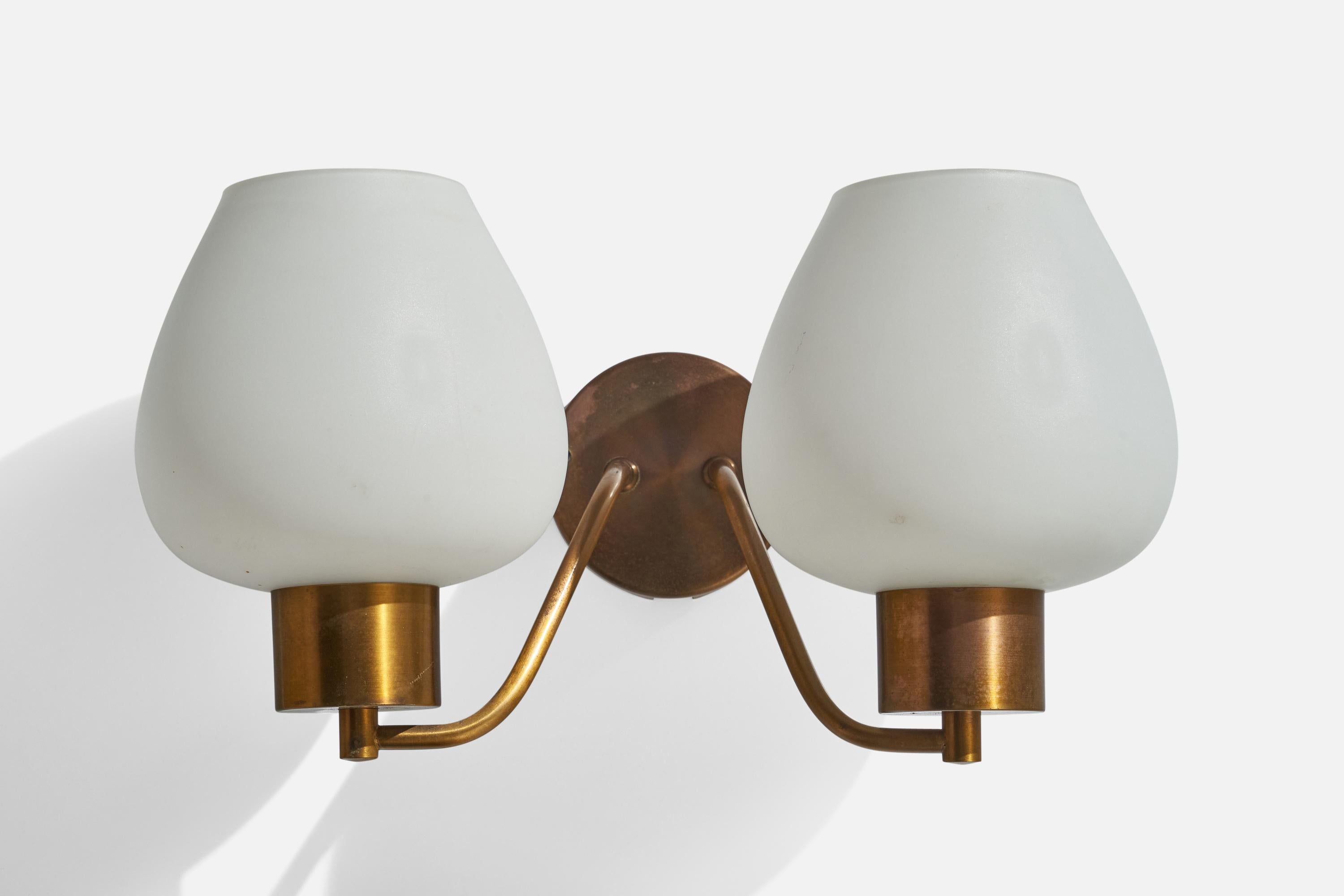 Late 20th Century Rosdala Glas, Wall Lights, Brass, Glass, Sweden, 1970s For Sale
