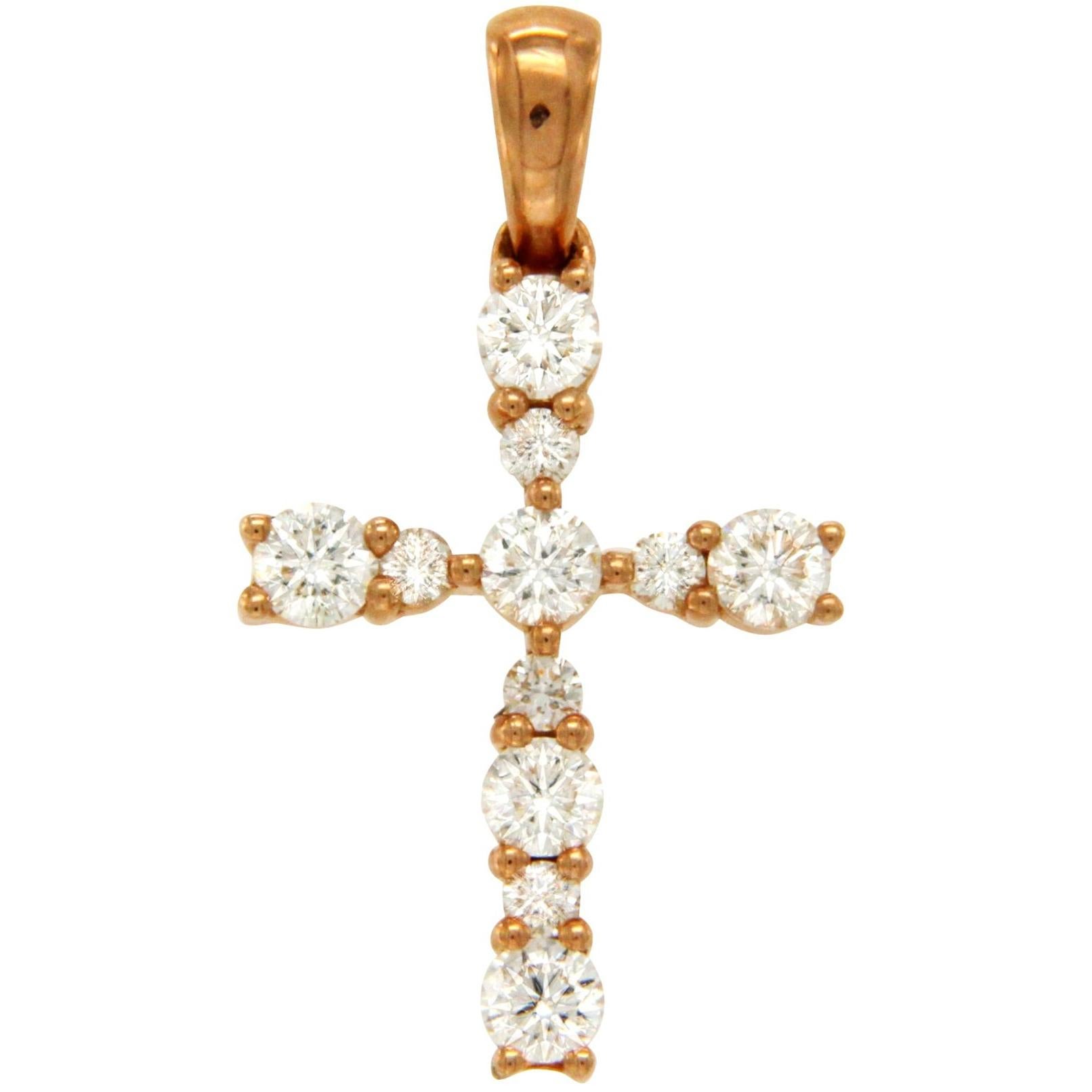 Rose 0.42 Carat VS Diamonds 18 Karat Gold Cross Pendant Charm For Sale