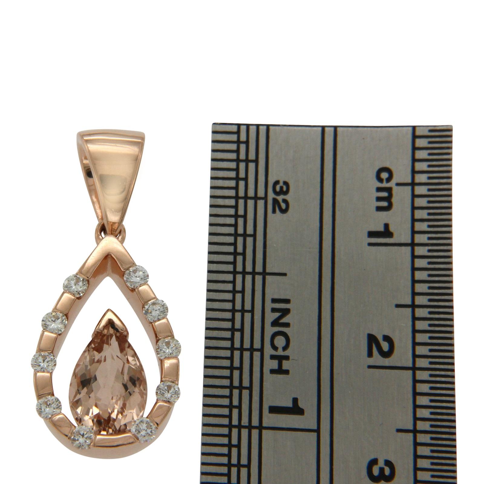 Rose 1.25 Ct Morganite 0.50 Ct Diamonds 14k Gold Teardrop Pendant Charm In Excellent Condition In Los Angeles, CA