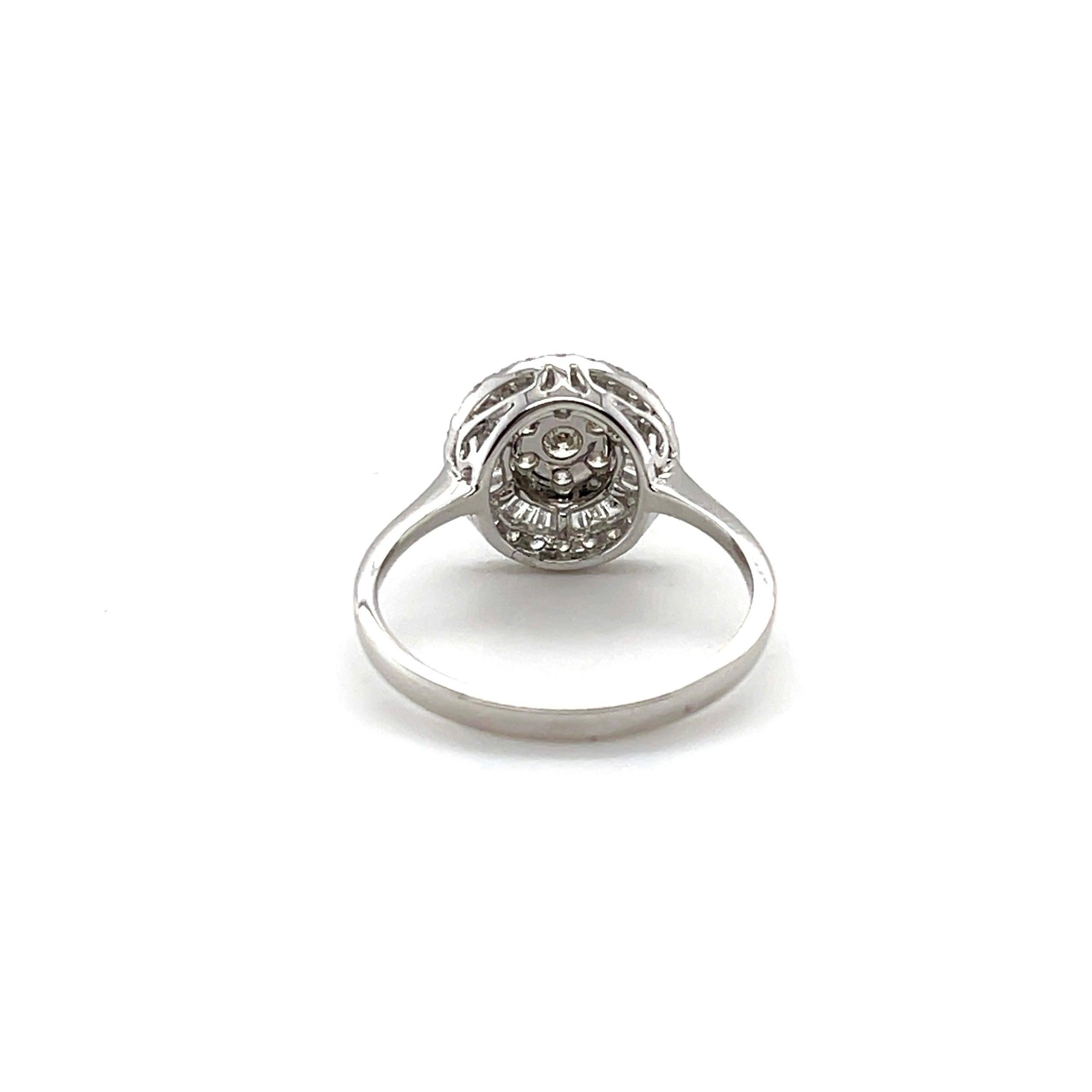 Contemporary 'Rose' 18ct White Gold Engagement Cluster Ring For Sale