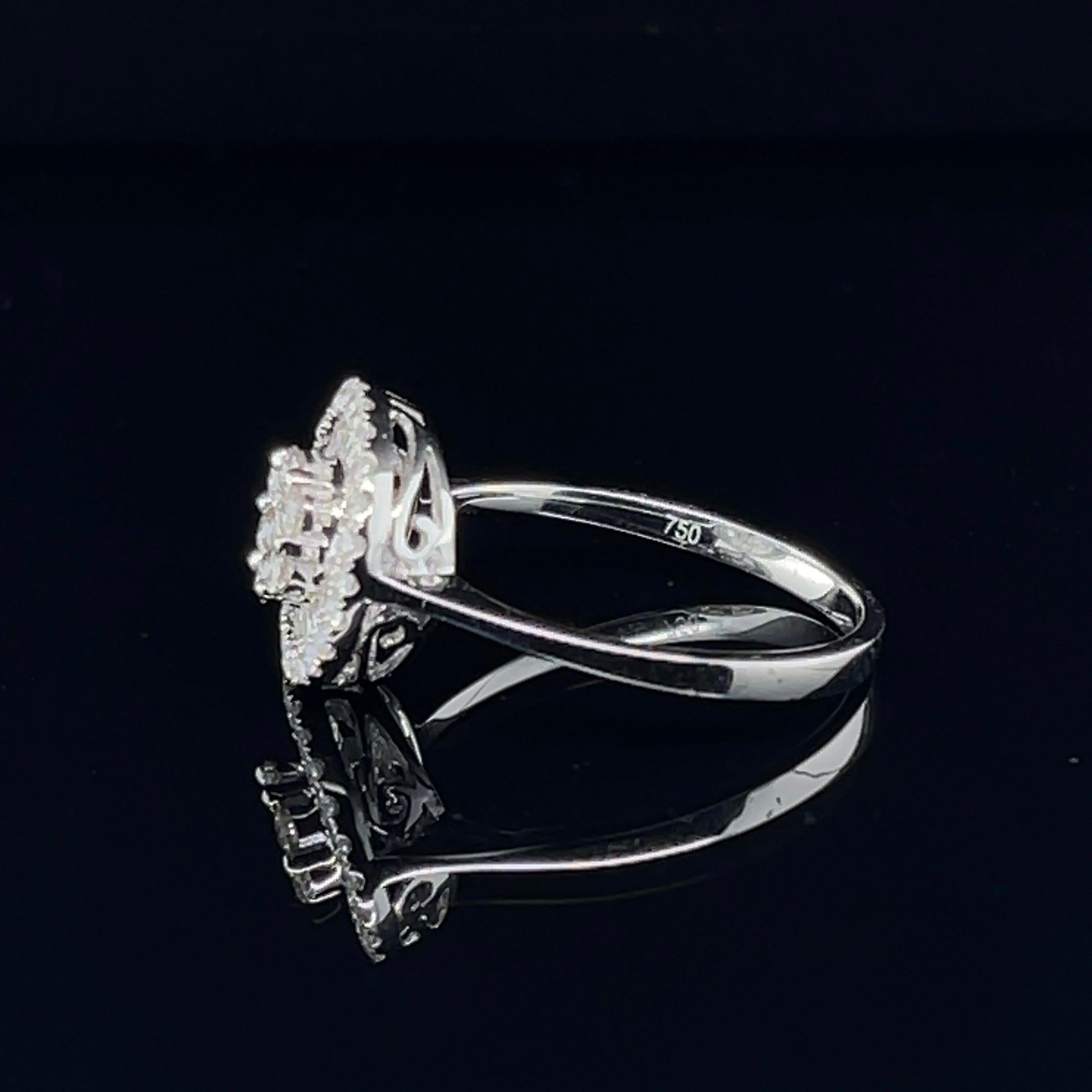 Women's or Men's 'Rose' 18ct White Gold Engagement Cluster Ring For Sale
