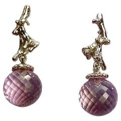 Rose Amethyst & White Gold Diamond Earrings