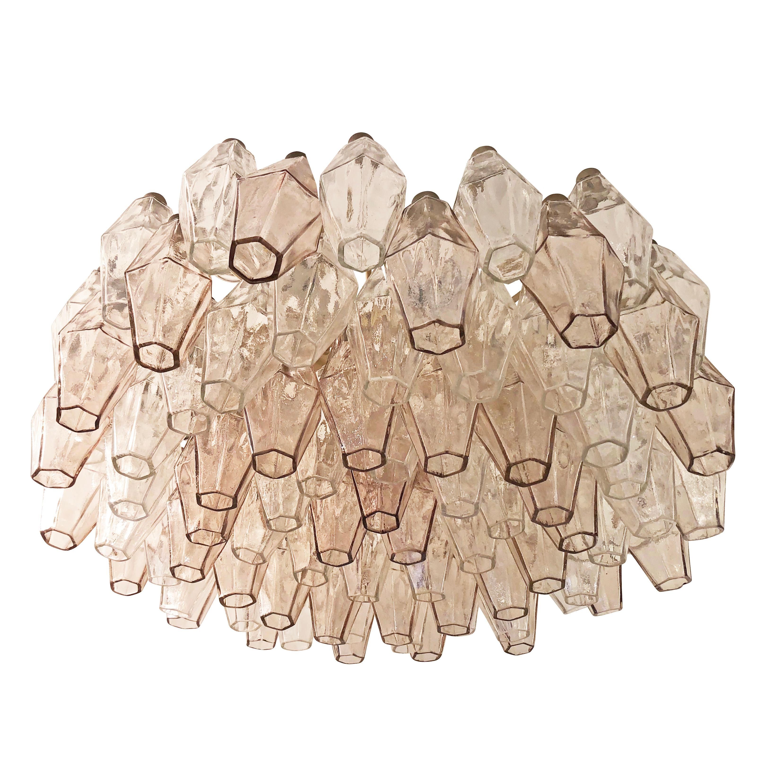 Mid-Century Modern Rose and Clear Glass Venini Polyhedral Chandelier, Italy, 1960s