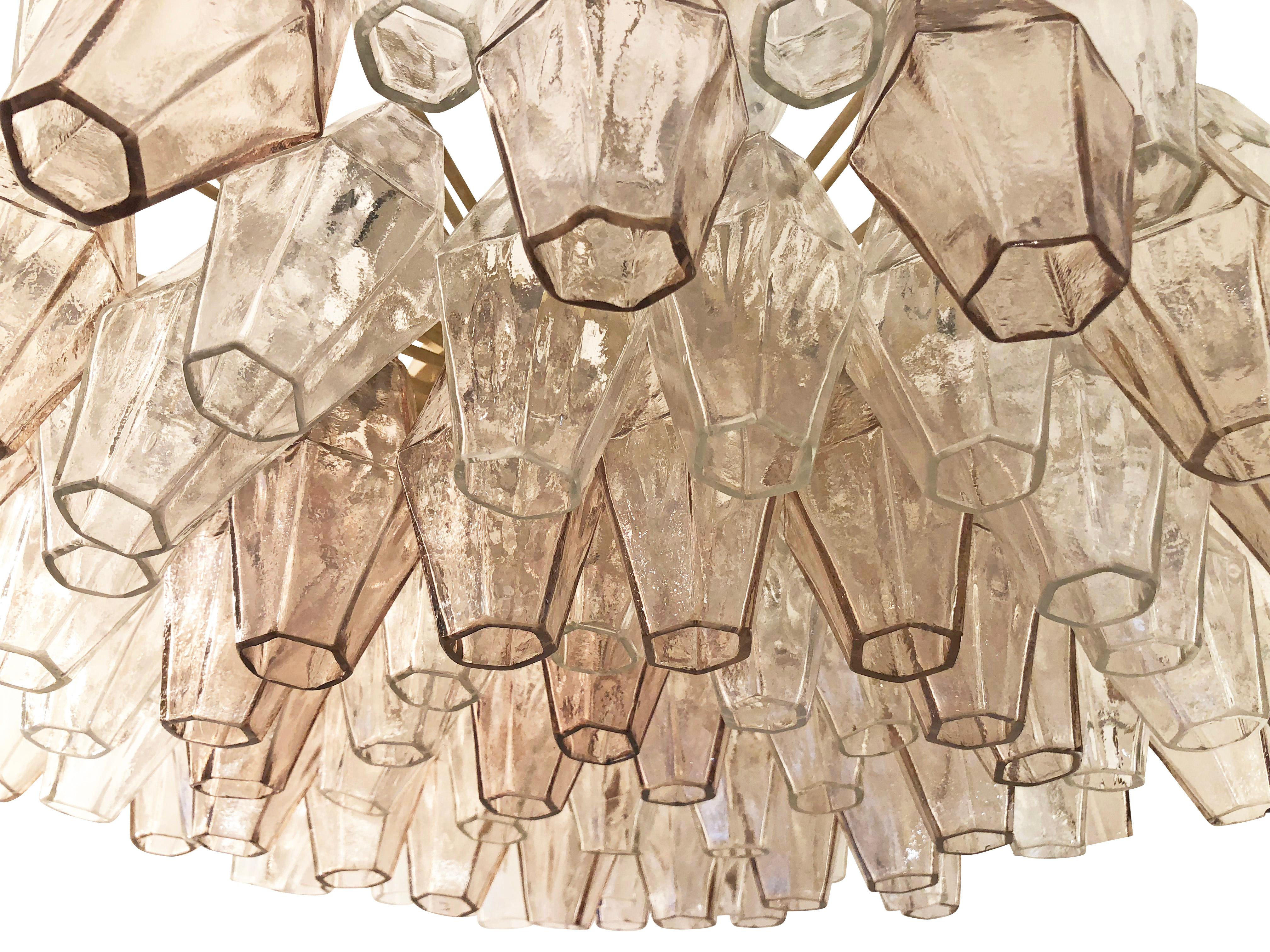 Italian Rose and Clear Glass Venini Polyhedral Chandelier, Italy, 1960s