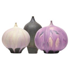 Rose and Erni Cabat Glazed Porcelain Feelie Vase Set of 3, Pink, Cream Ceramic