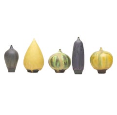 Rose and Erni Cabat Glazed Porcelain Feelie Vase Set of 5 Yellow, Green Ceramic
