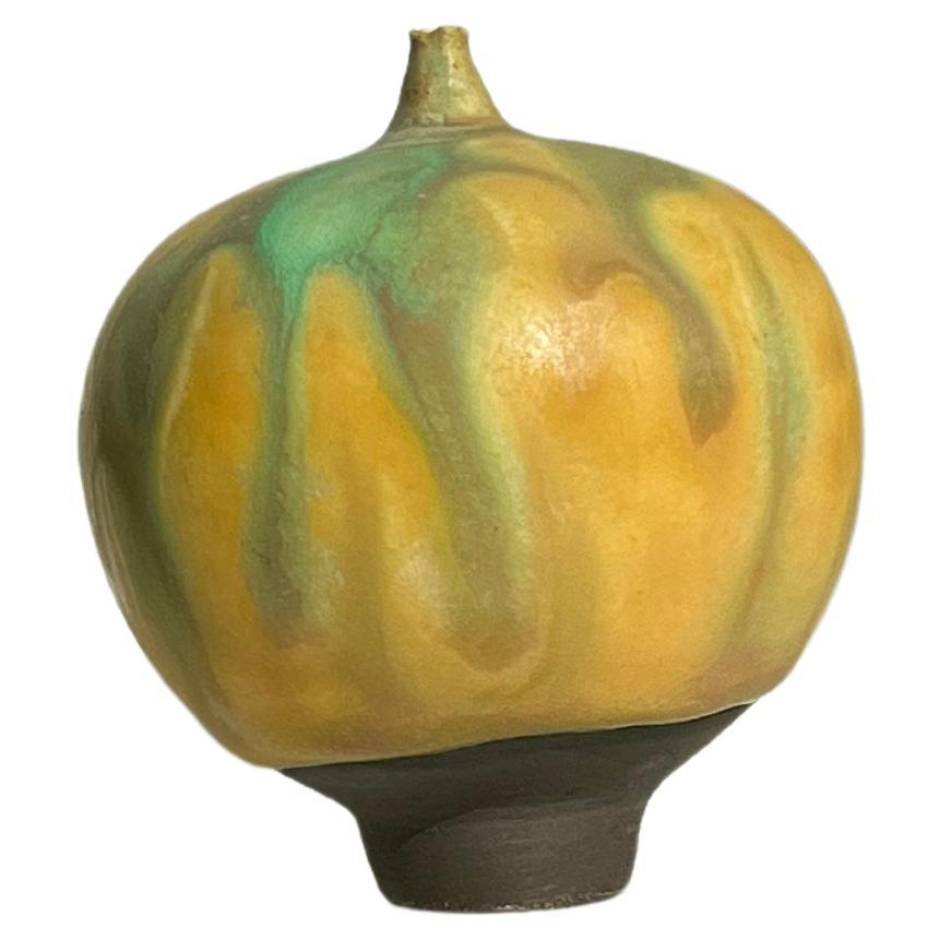 Rose and Erni Cabat Glazed Porcelain Feelie Vase, Yellow, Green Ceramic For Sale