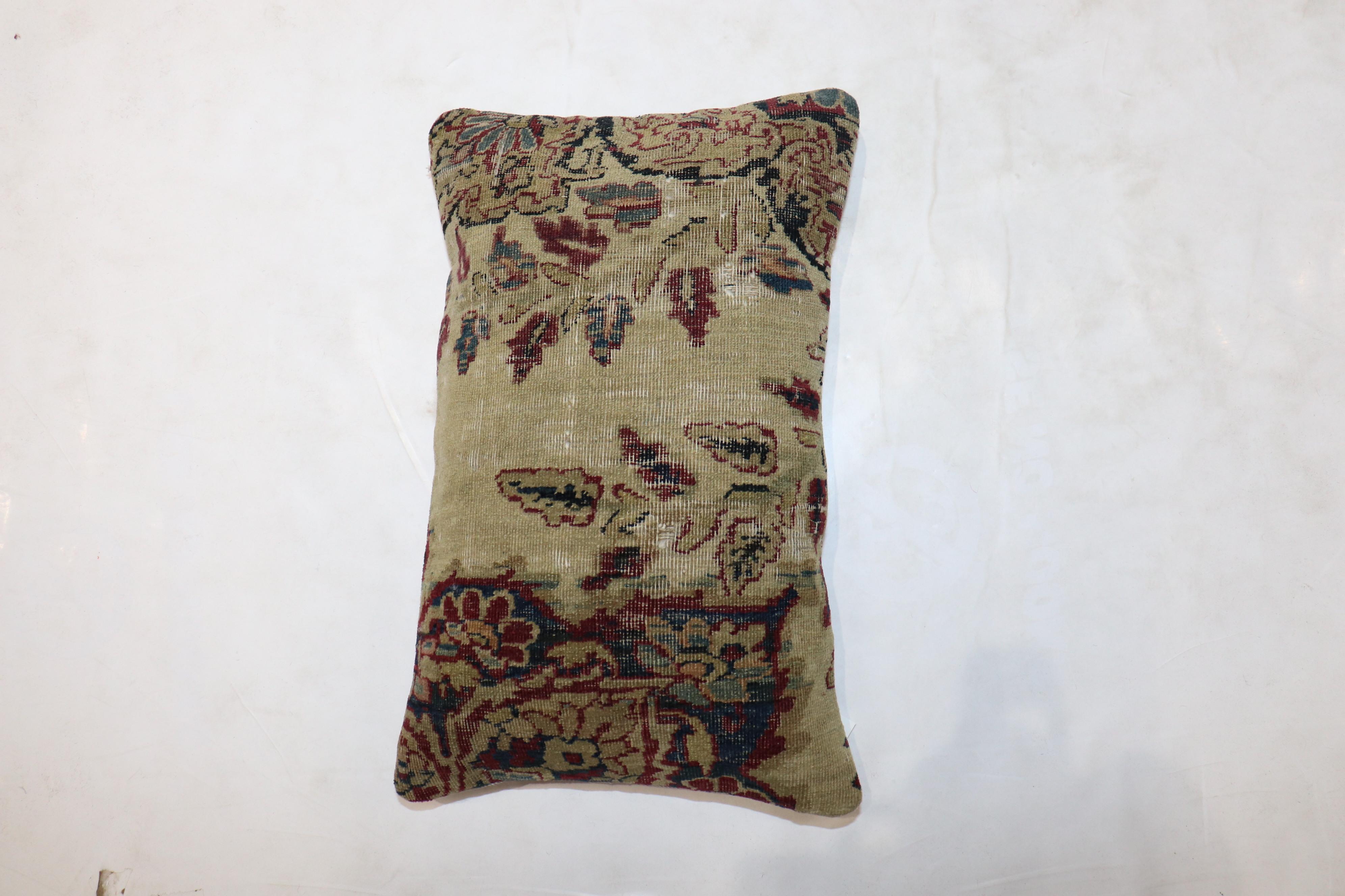 Pillow made from a 19th century Persian Kerman rug. Fill insert and zipper closure provided

Measures: 12