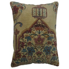 Coussin de tapis persan Kerman rose et kaki