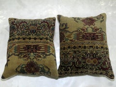Zabihi Collection Rose and Khaki Persian Kerman Rug Pillows