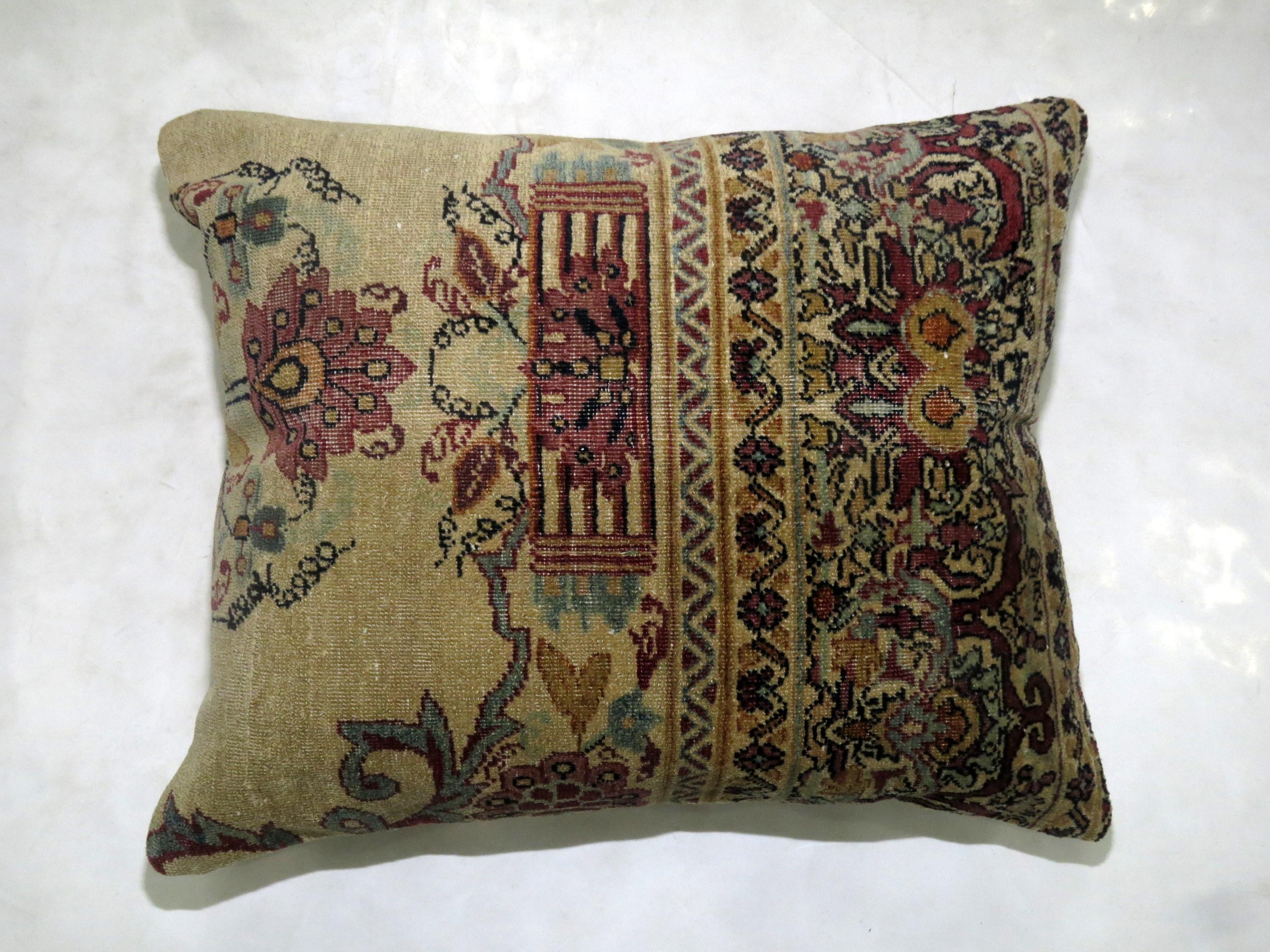 Tabriz Rose and Khaki Persian Kerman Rug Pillows For Sale